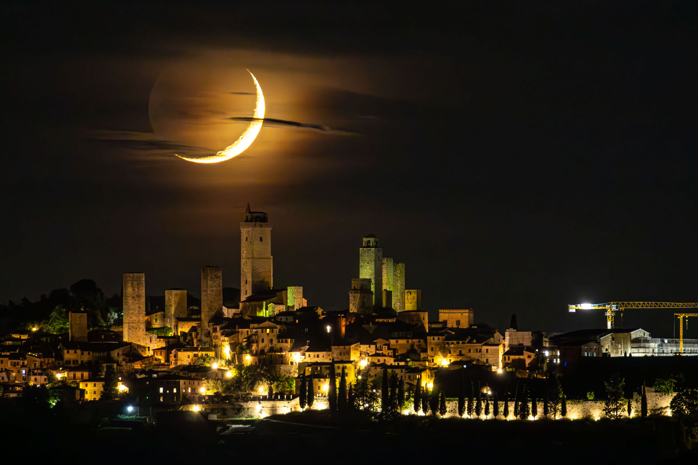 Slice of the Moon over San Gimignano