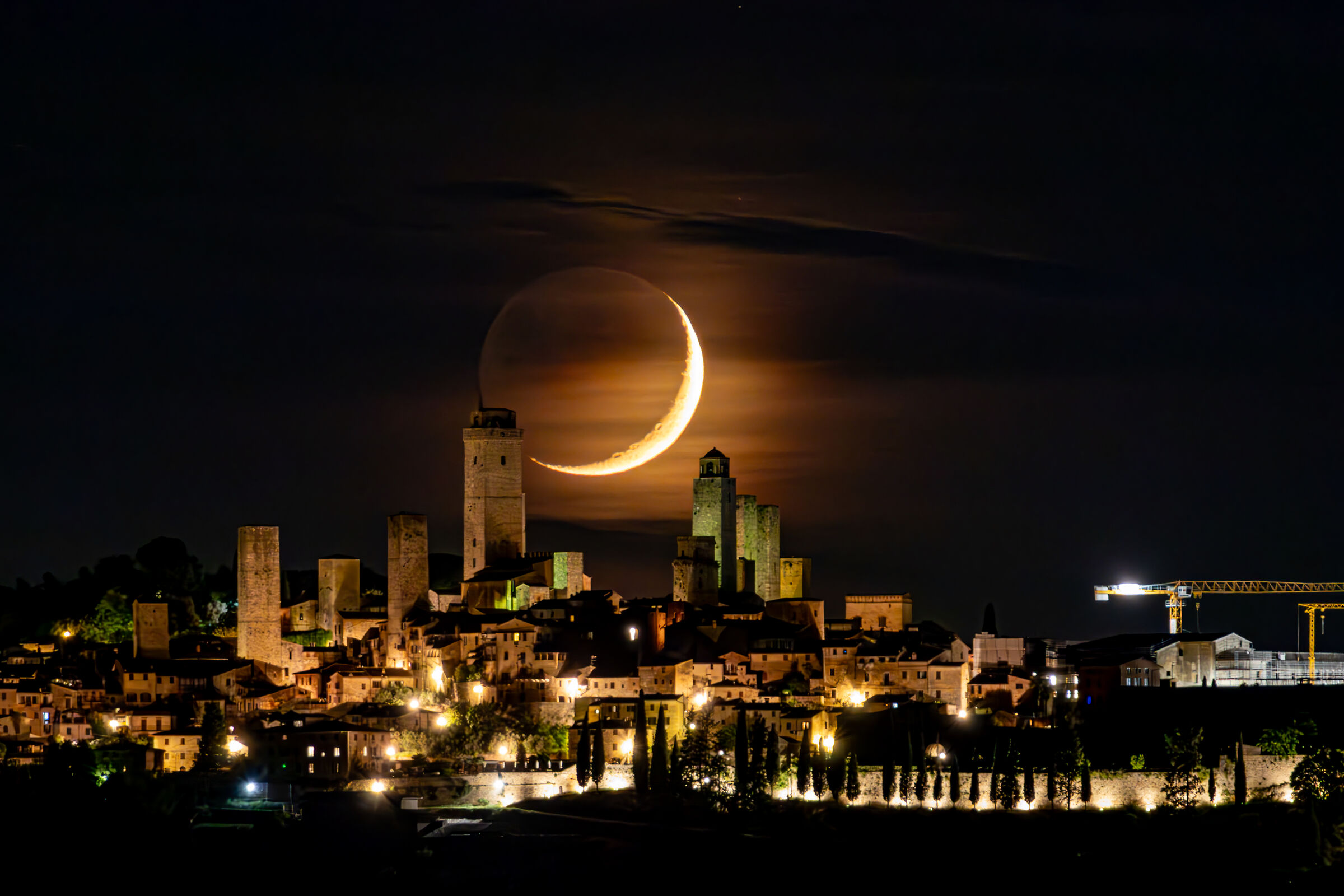 Slice of the Moon over San Gimignano