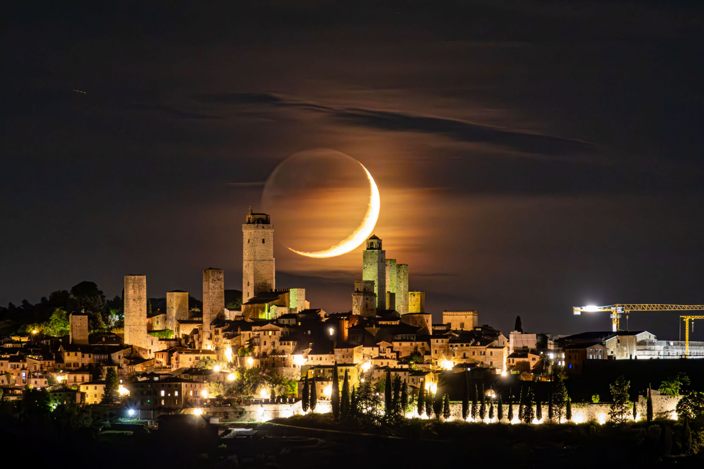 Slice of the Moon over San Gimignano