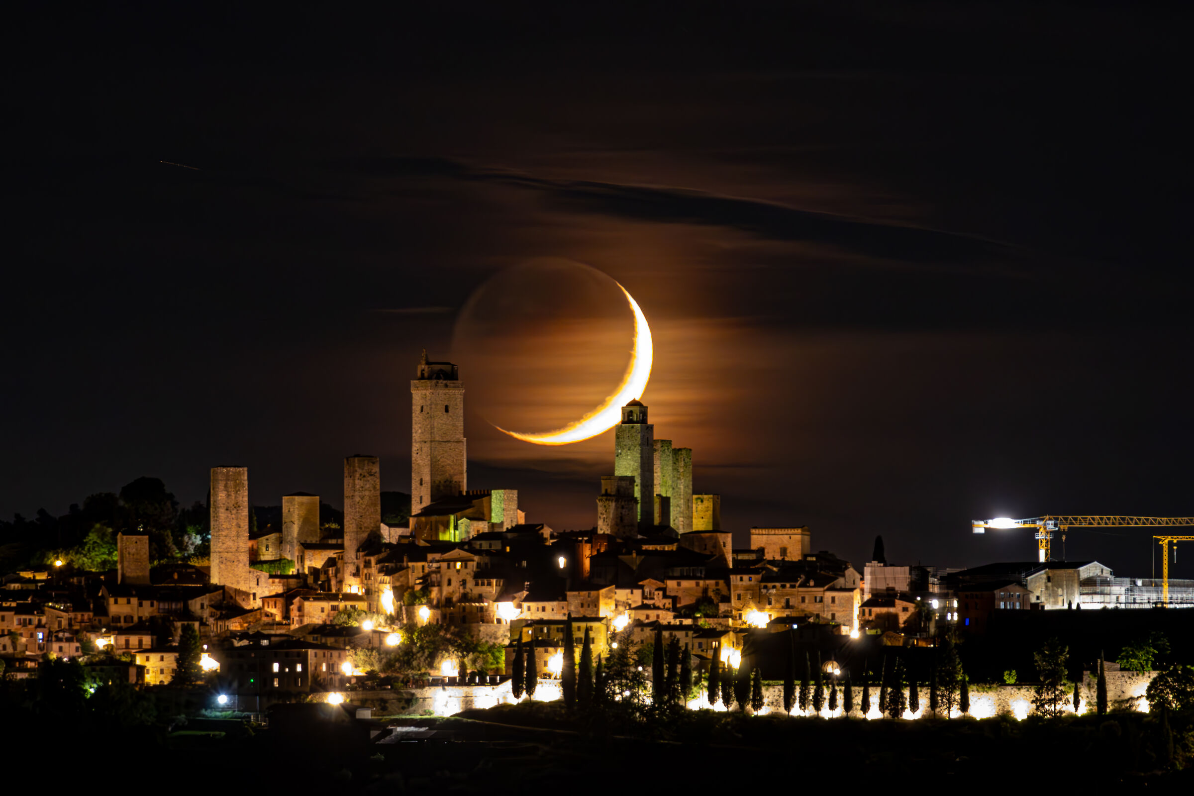 Slice of the Moon over San Gimignano