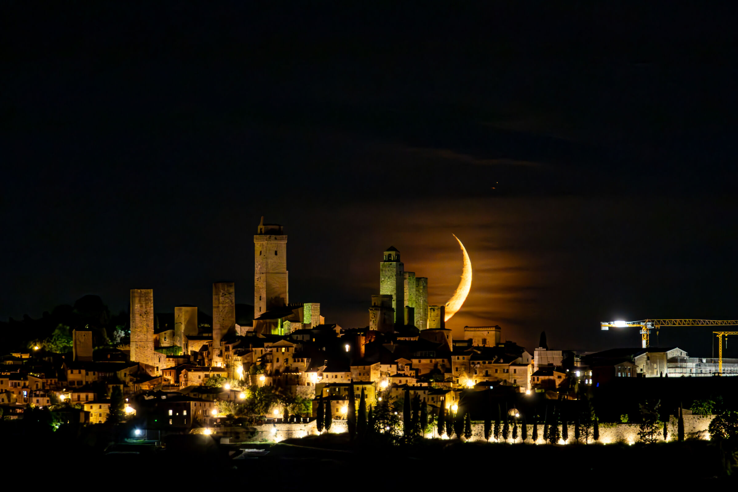 Slice of the Moon over San Gimignano