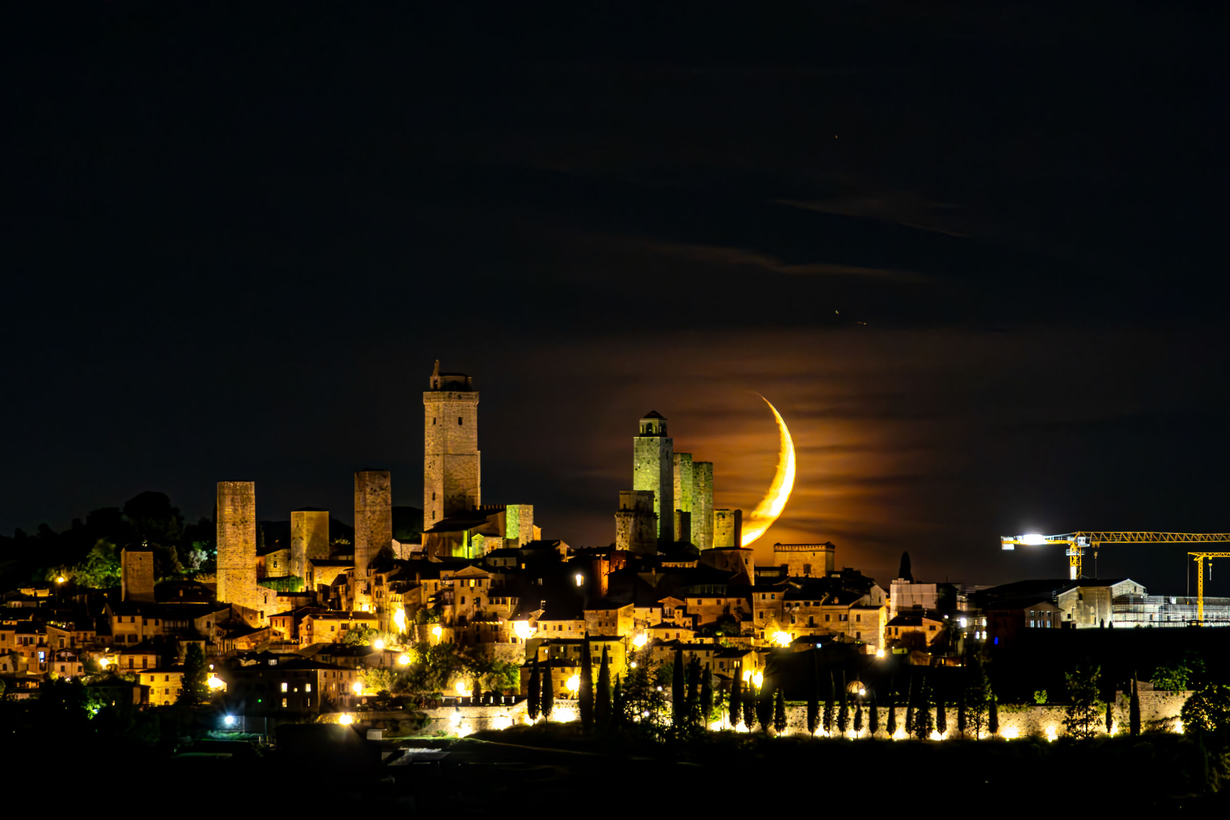 Slice of the Moon over San Gimignano