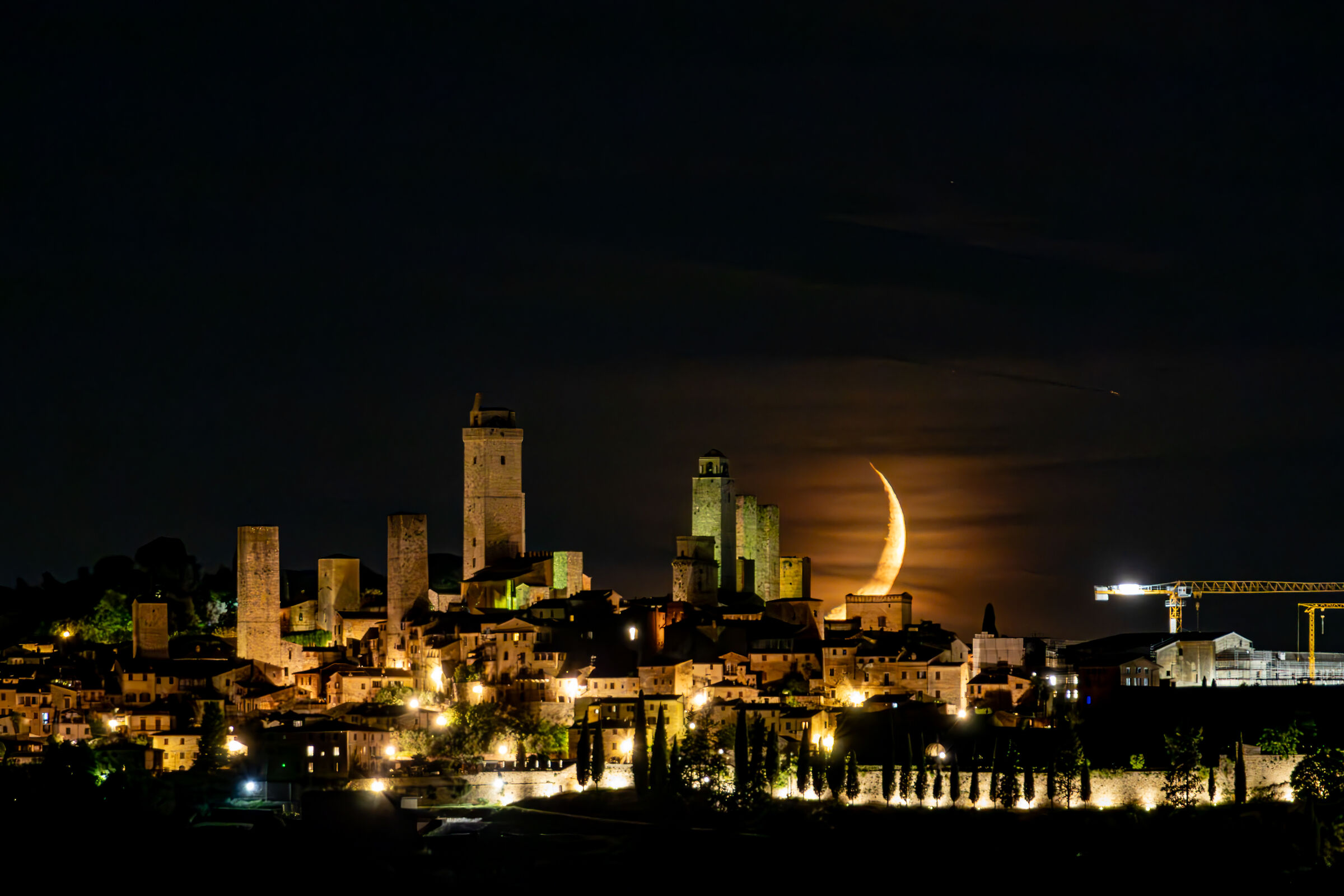 Slice of the Moon over San Gimignano