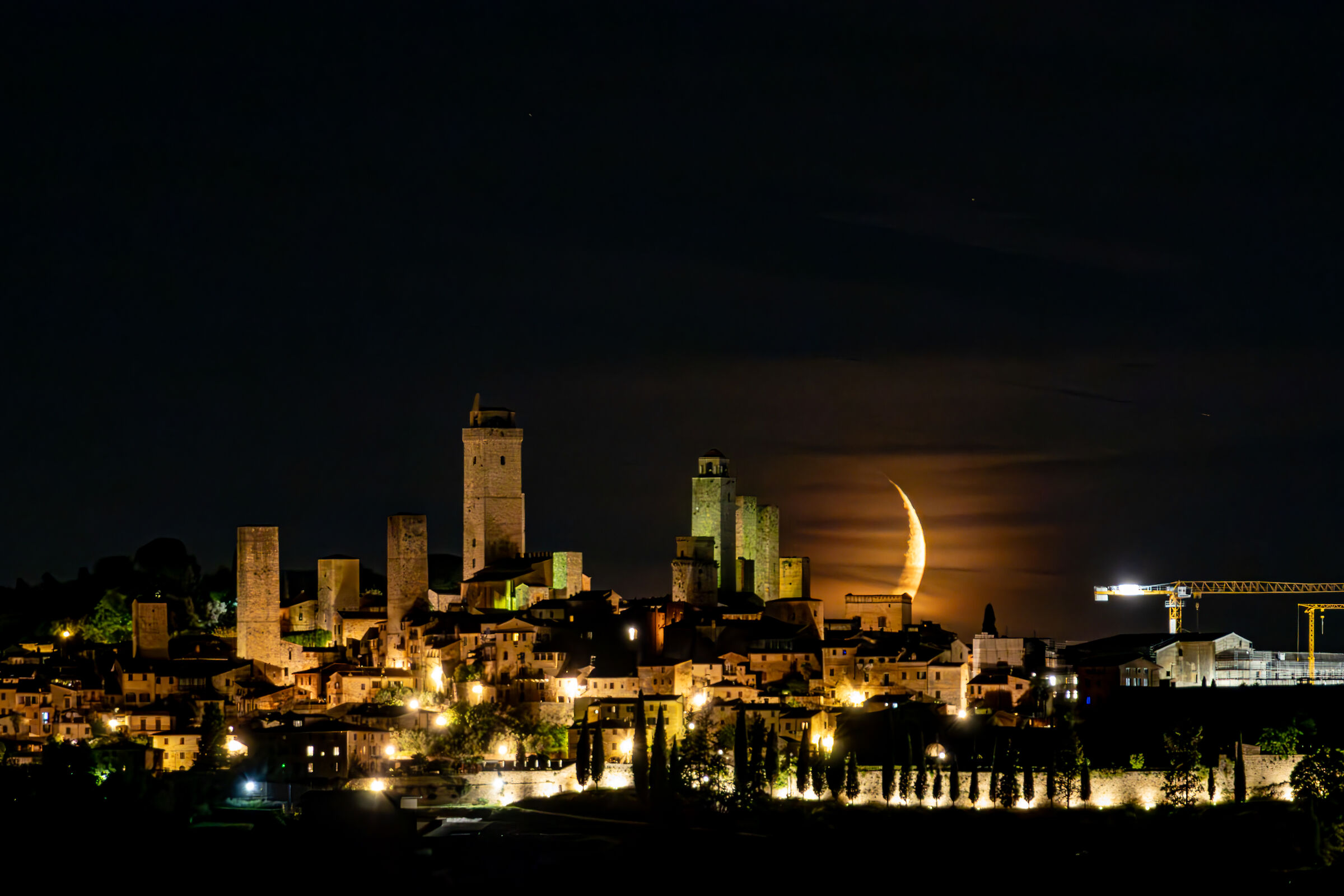 Slice of the Moon over San Gimignano