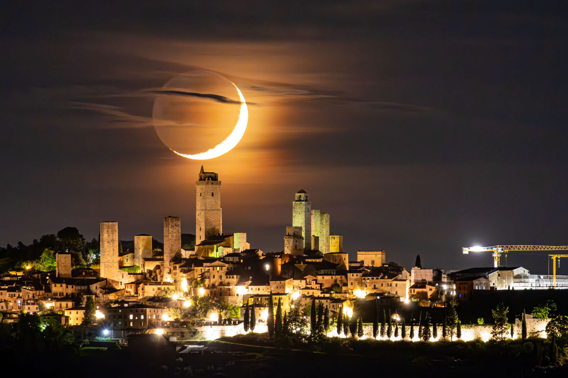Slice of the Moon over San Gimignano
