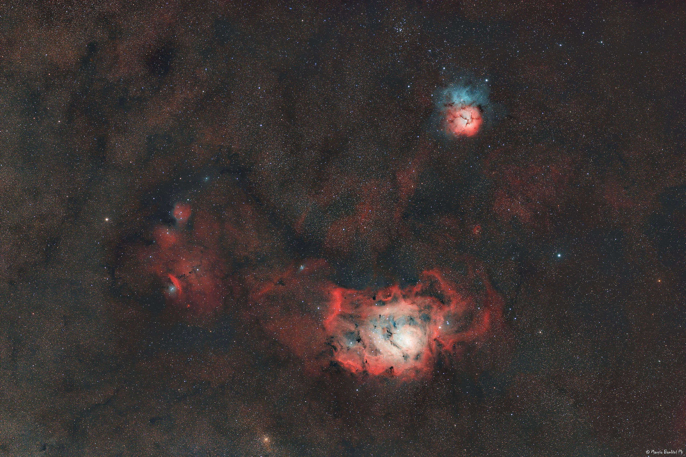 M8 and M20, Lagoon and Trifid Nebulae