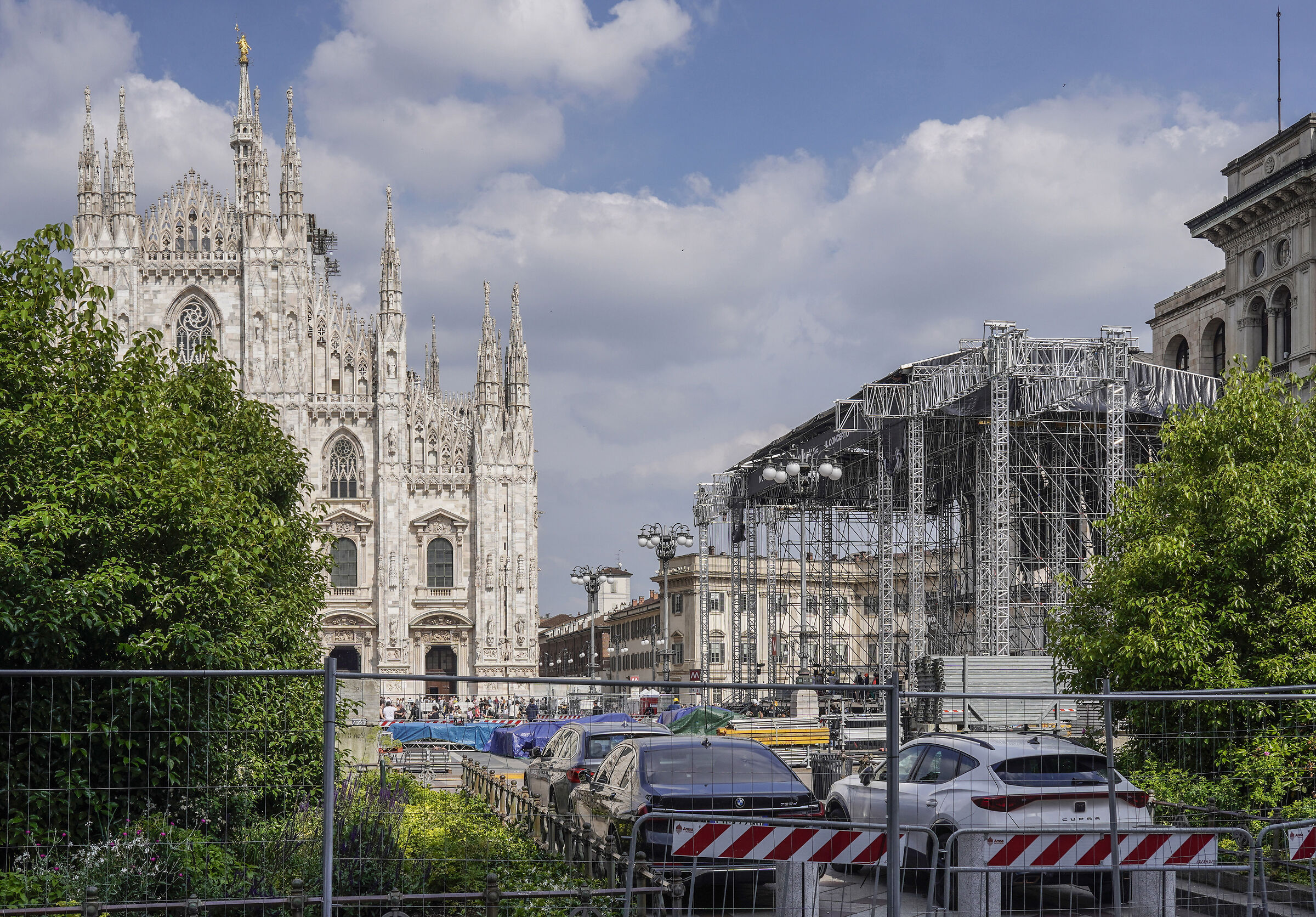 Setting up a stage for two concerts