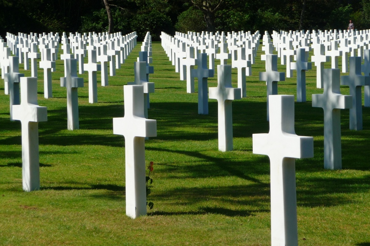a flower cemetery at Omaha beach