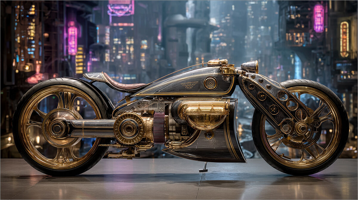 Vintage motorcycle exhibition, year 2300