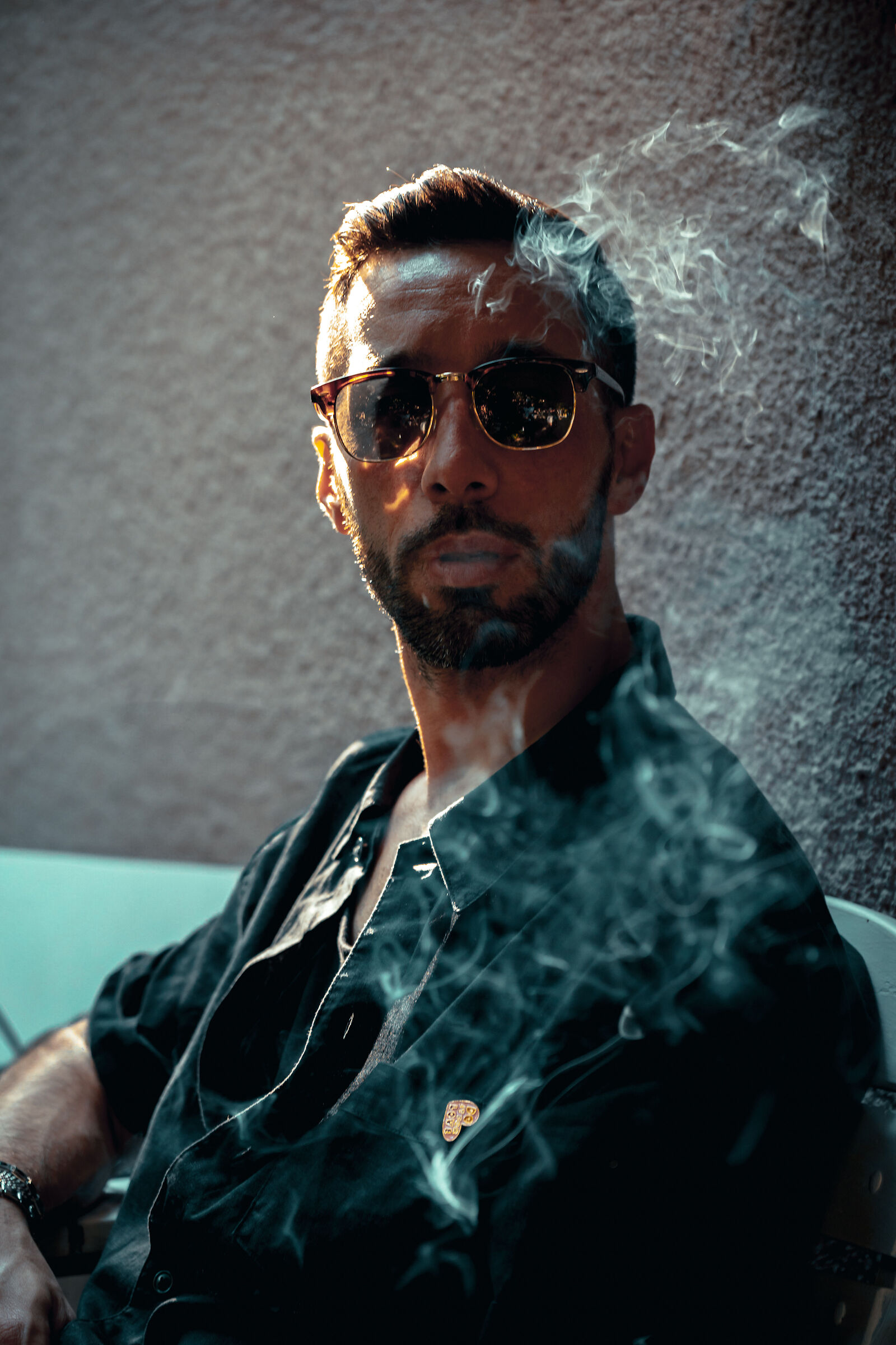 Cinematic portrait smoke
