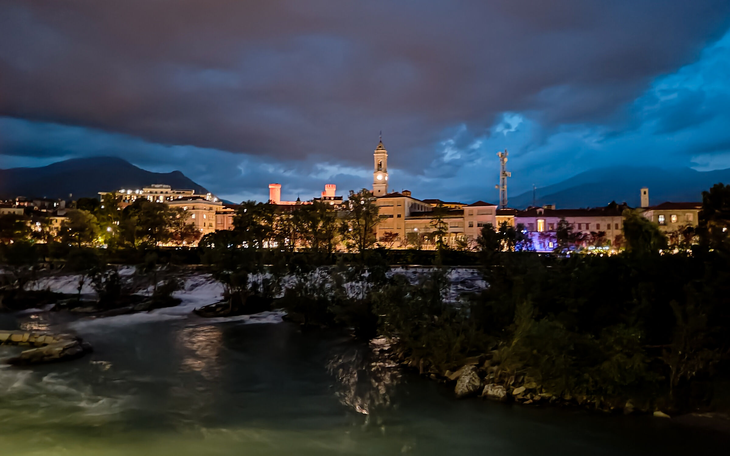Ivrea and Dora Baltea at night