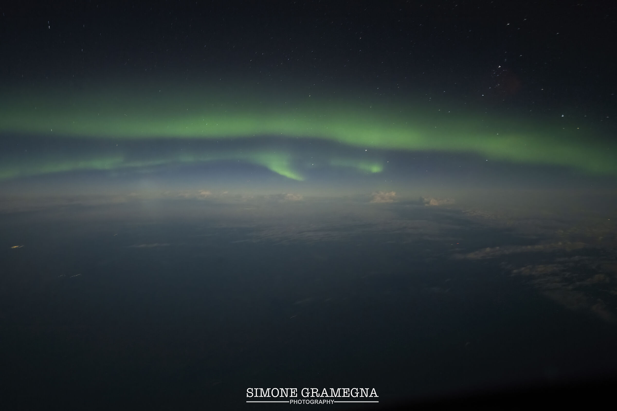 Northern Lights flying over the Atlantic
