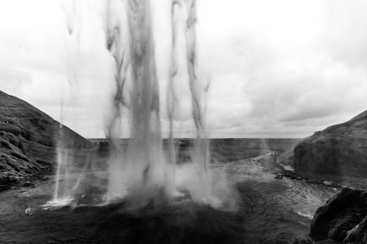 Seljalandfoss waterfall bw