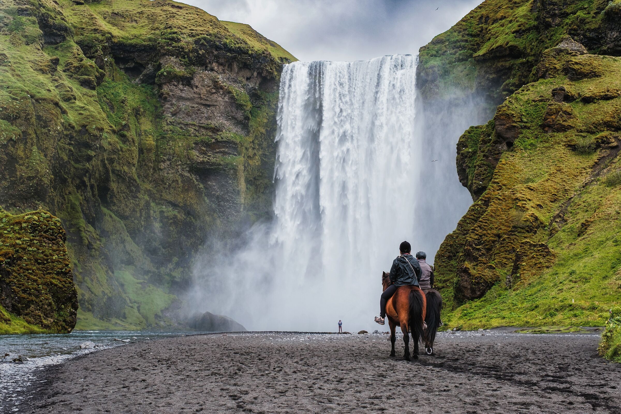 Skogafoss with horses