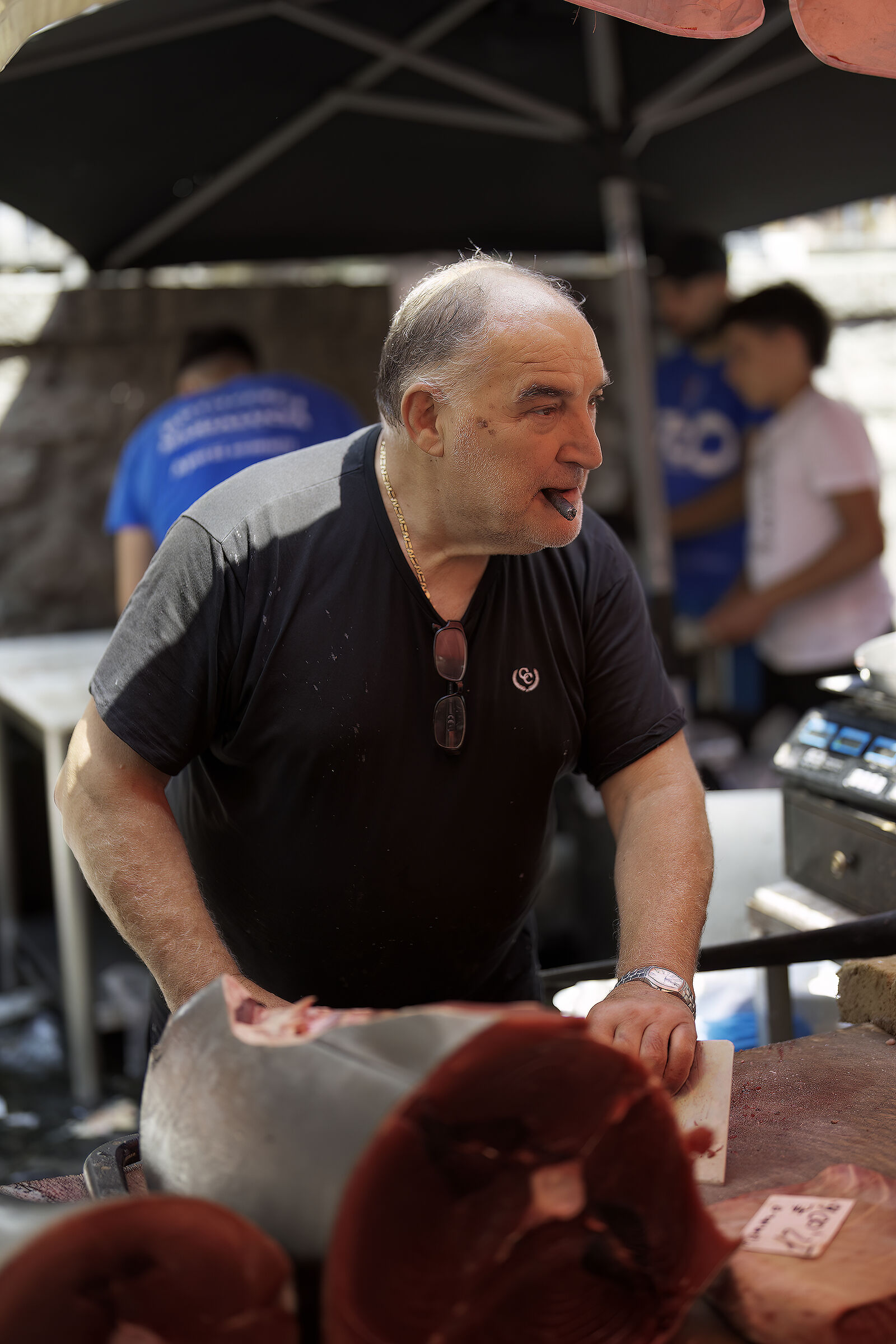 Fish market in Catania Cutting of the catch