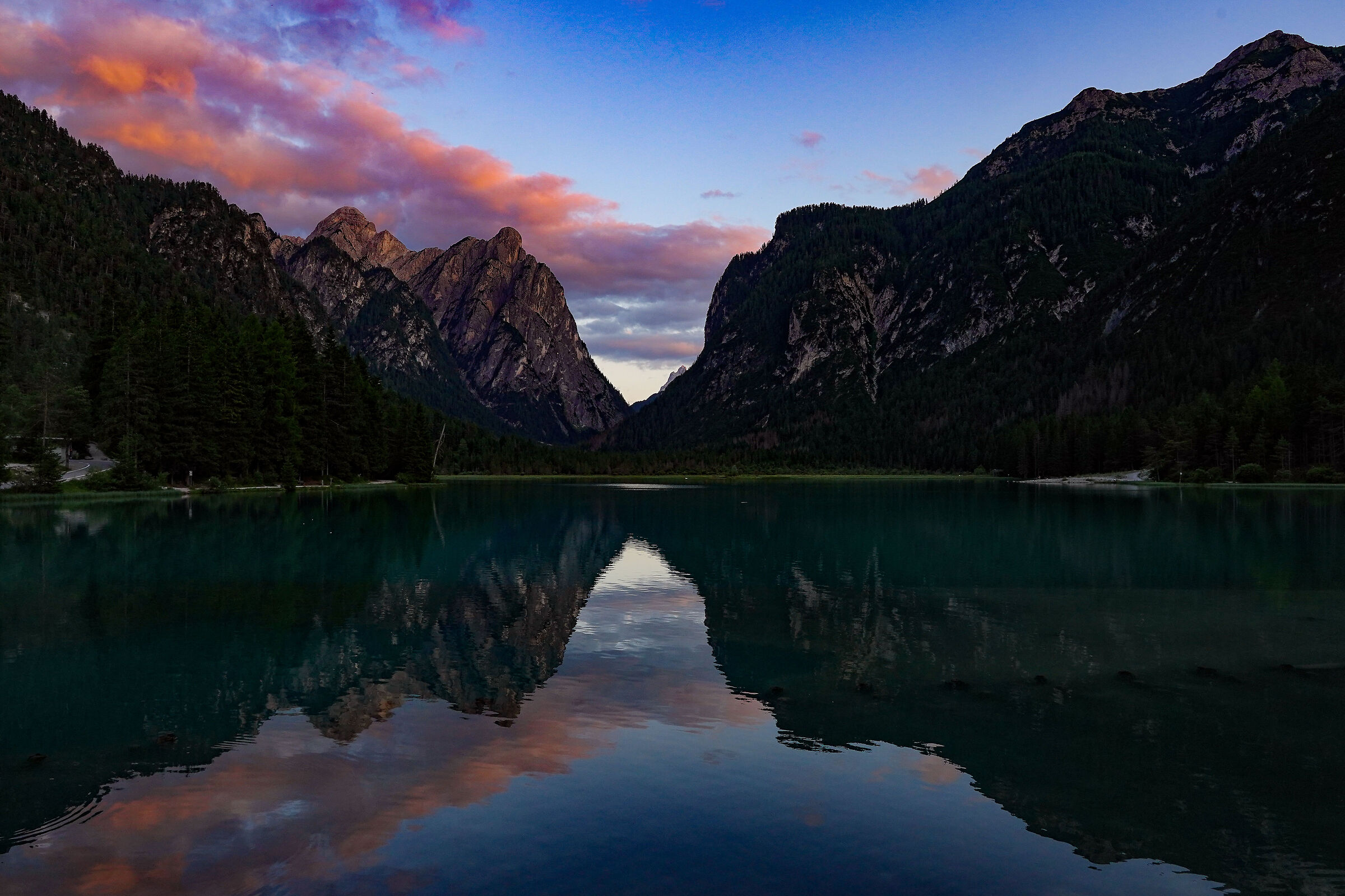 tramonto sul lago di Dobbiaco