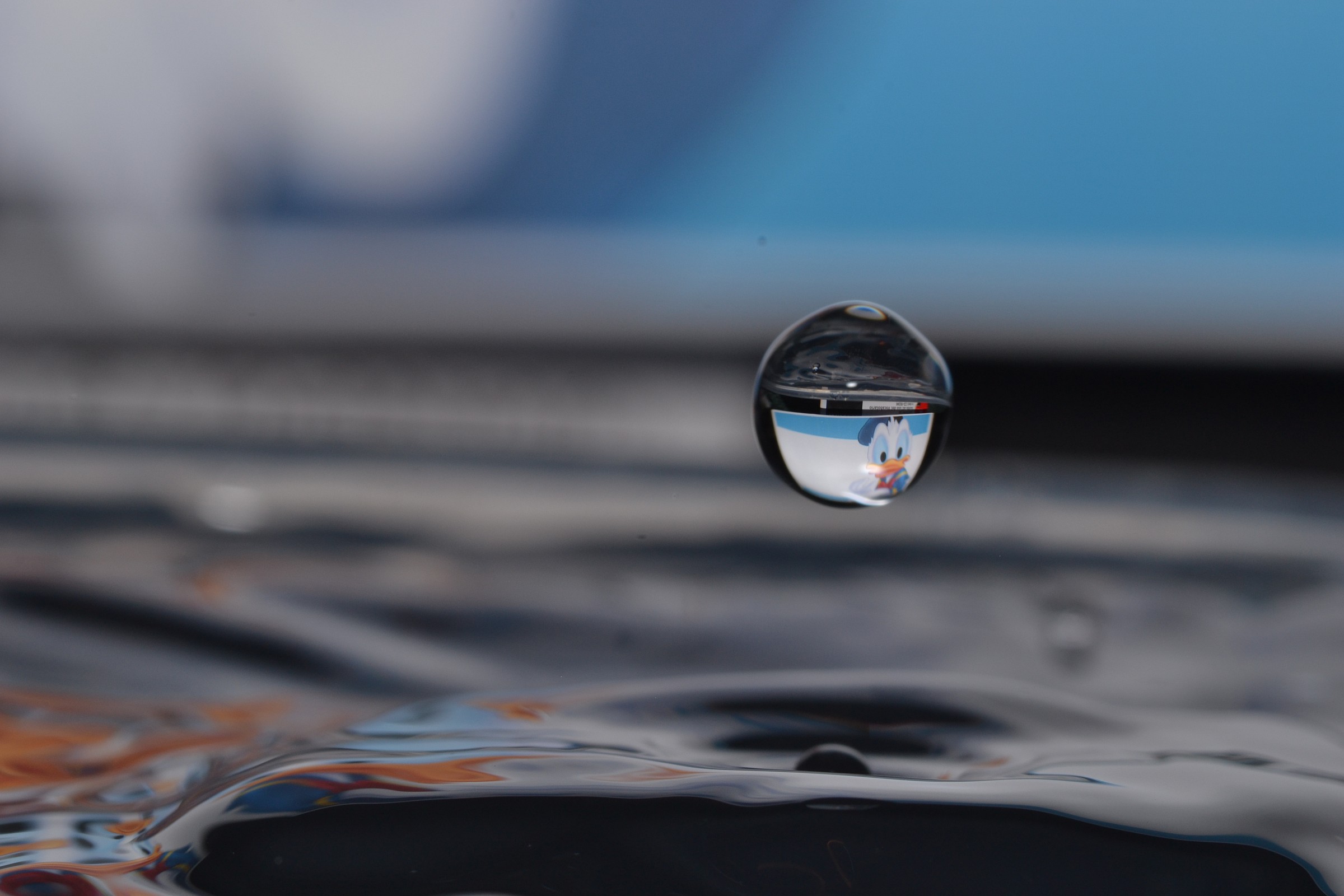 Macro of a drop with Donald Duck