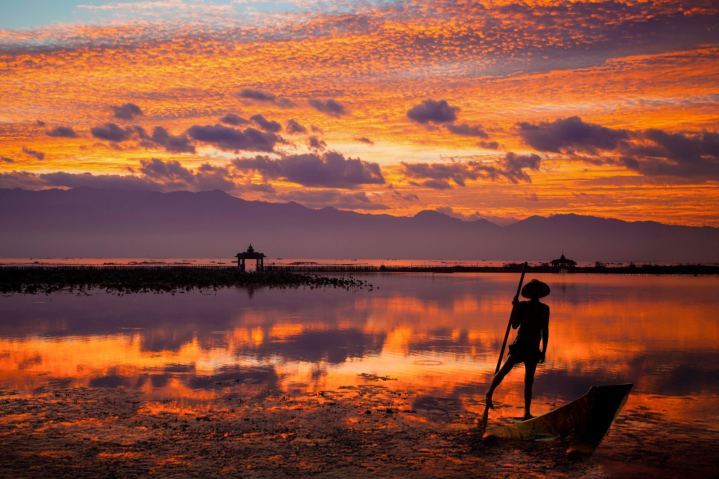 Sunset over Inle Lake, Myanmar