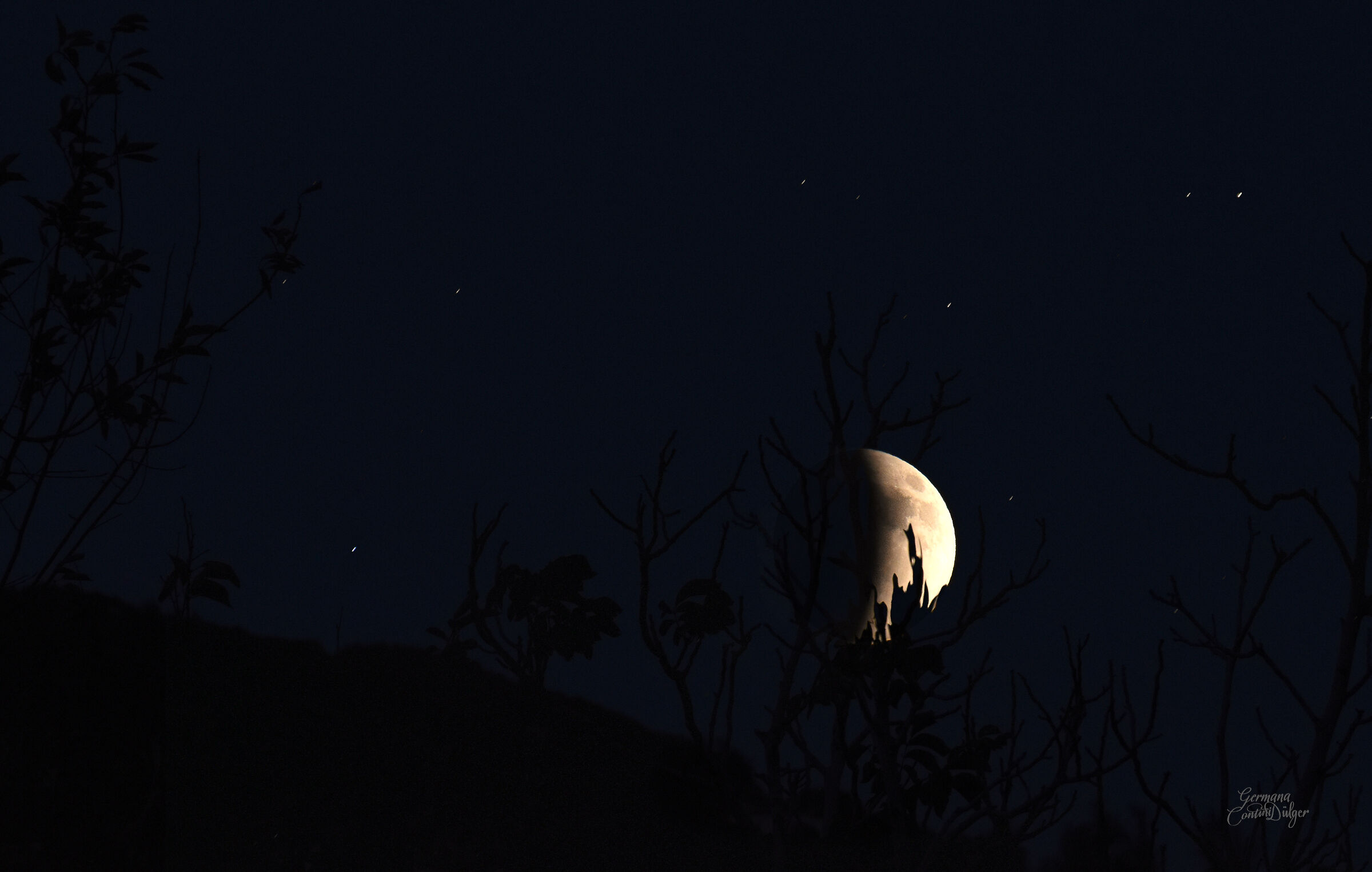 La luna in eclissi che spunta