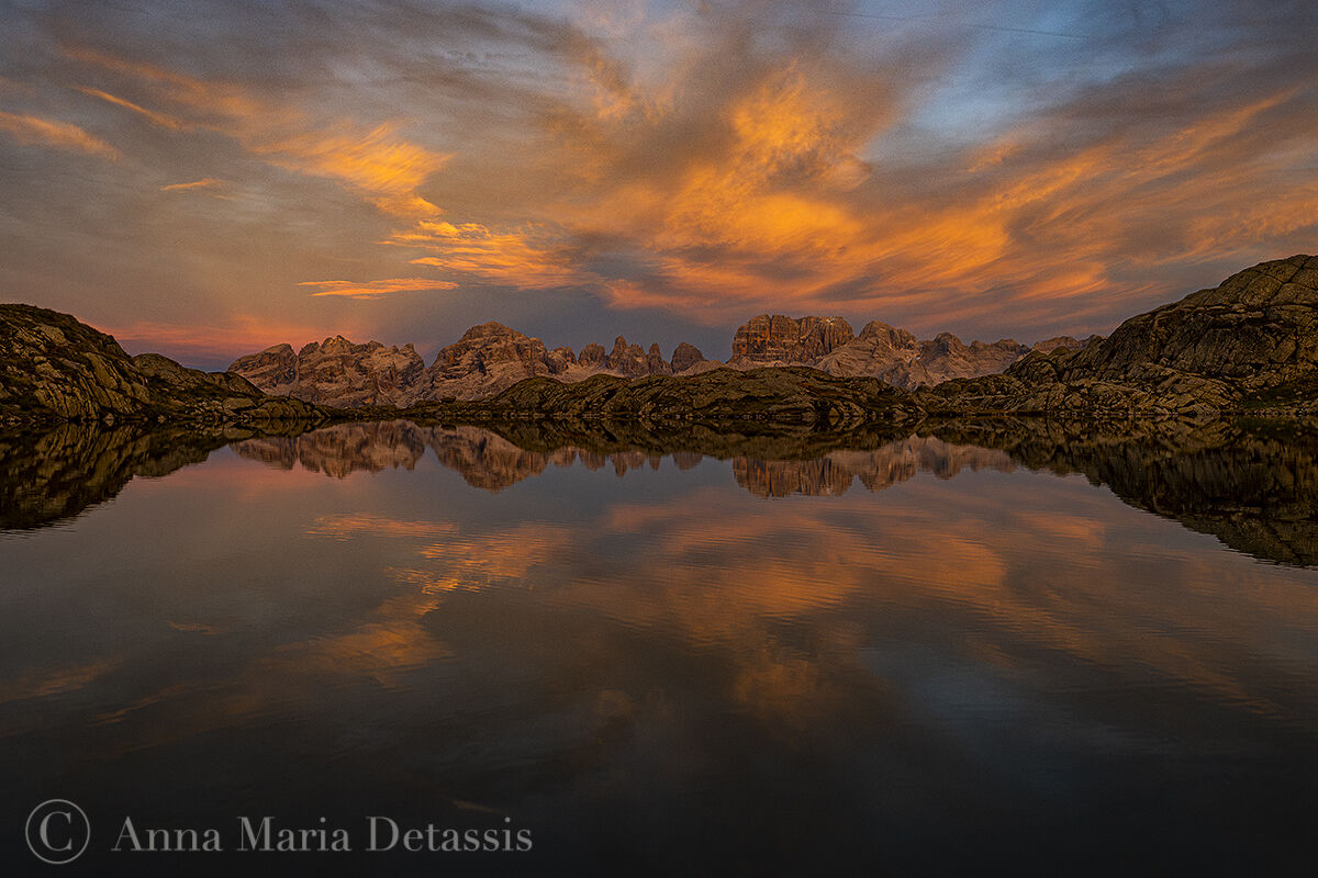 Sunset over the Brenta Group seen from Lake Nero