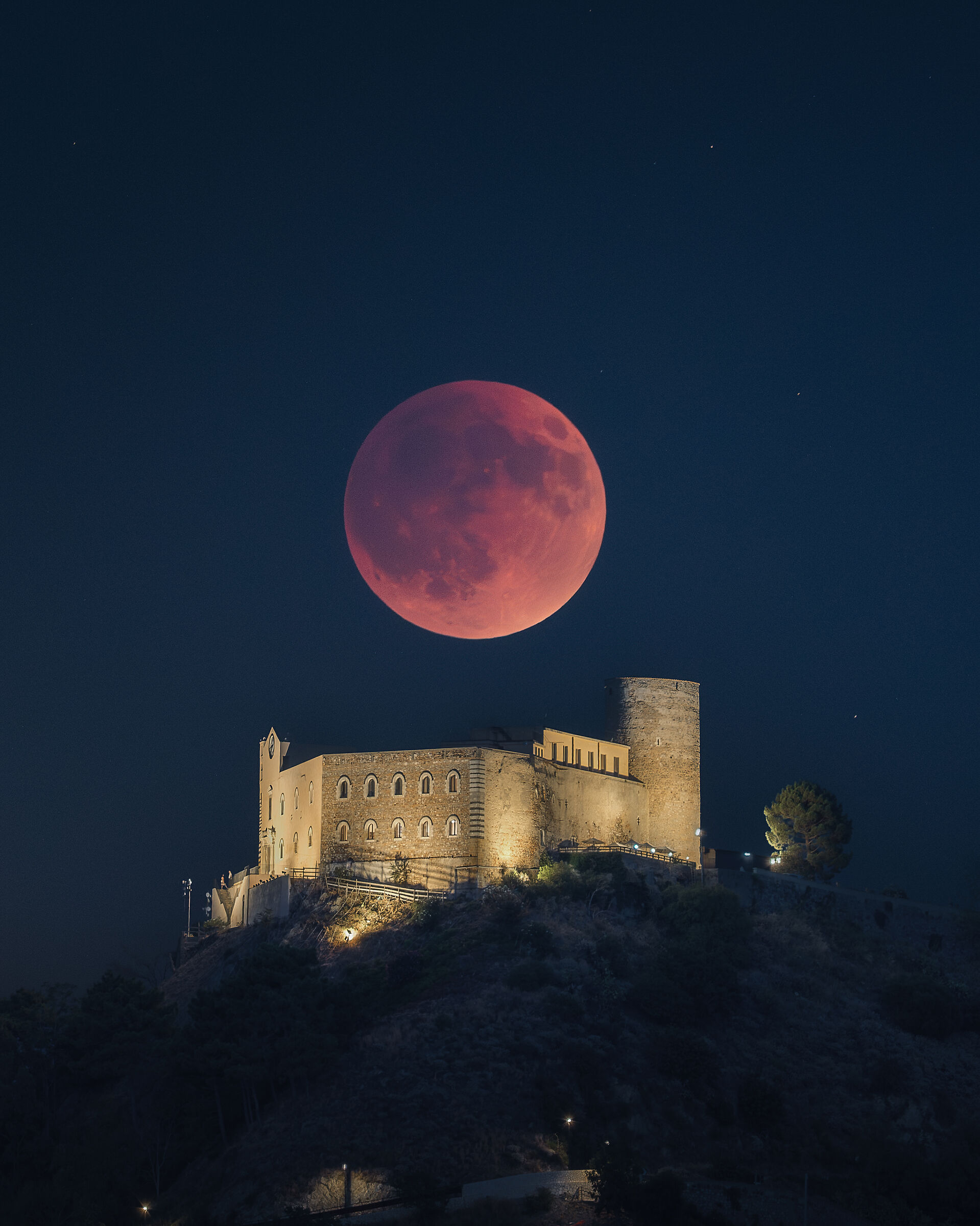 Total Lunar Eclipse with castle