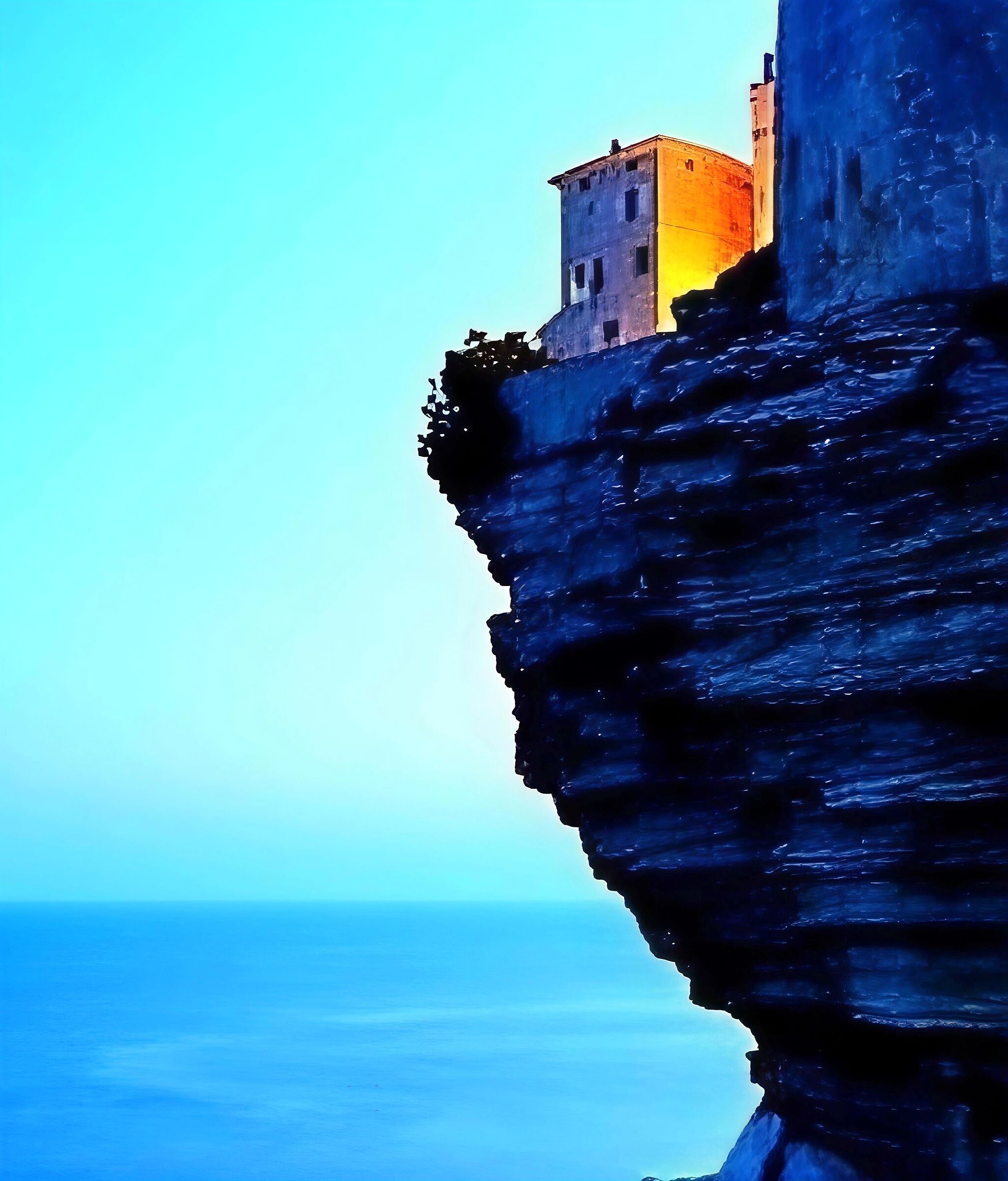 Bocche di Bonifacio al tramonto: Case sulla roccia