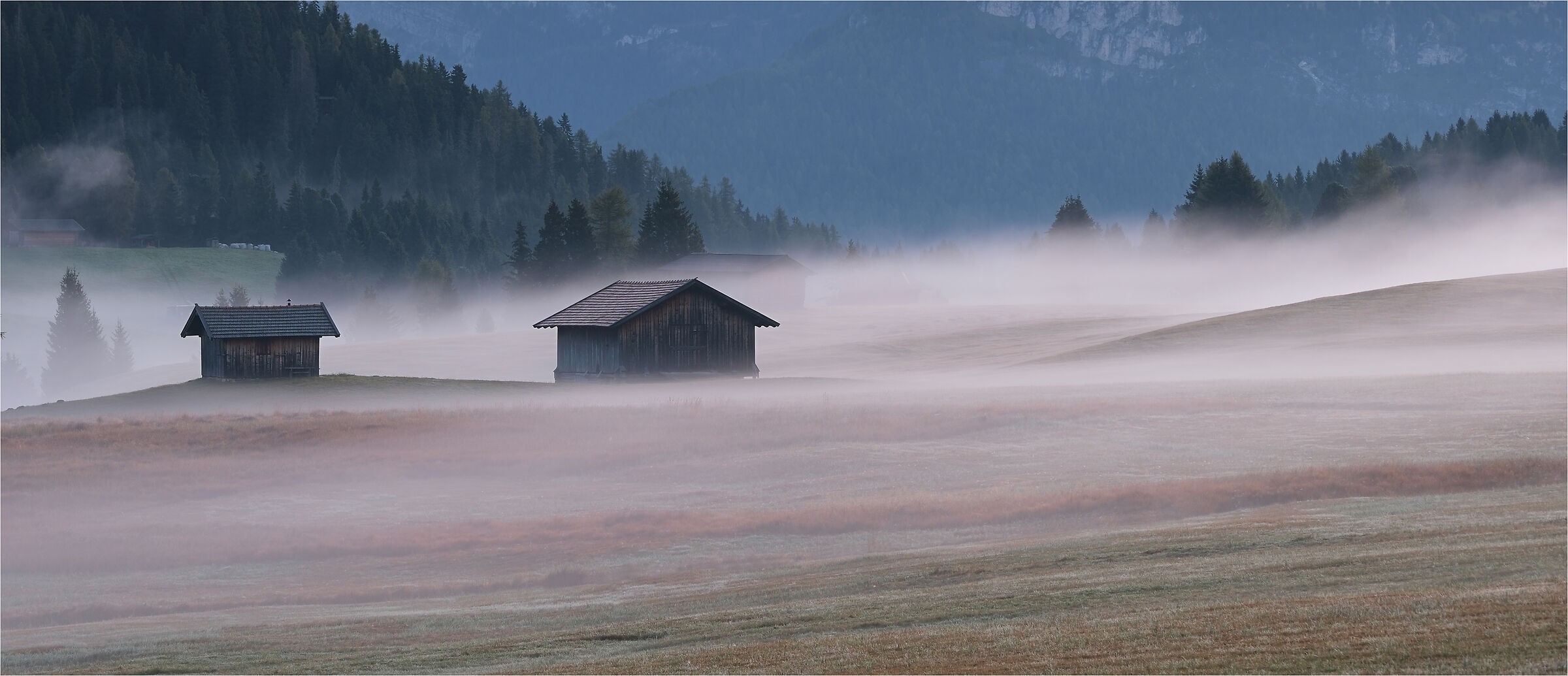 -baita alpina nella nebbia-