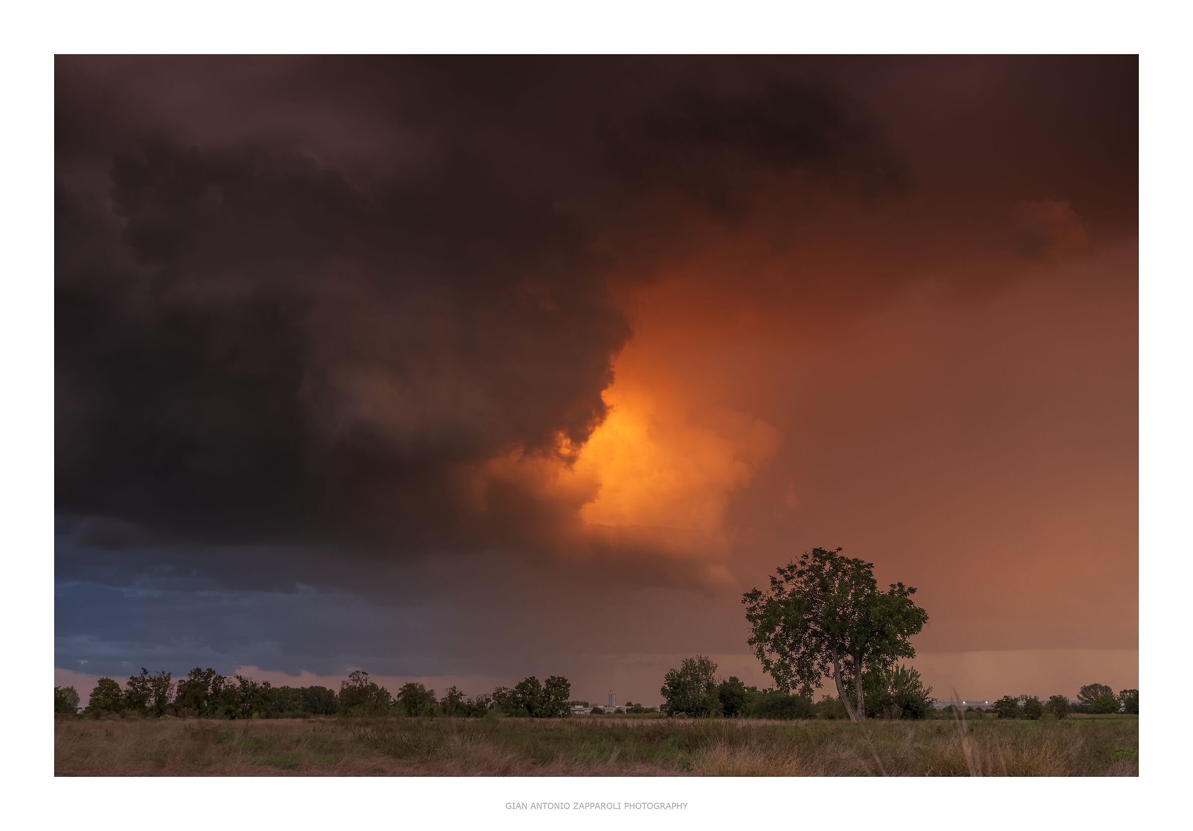 Illuminated lightning storm cell