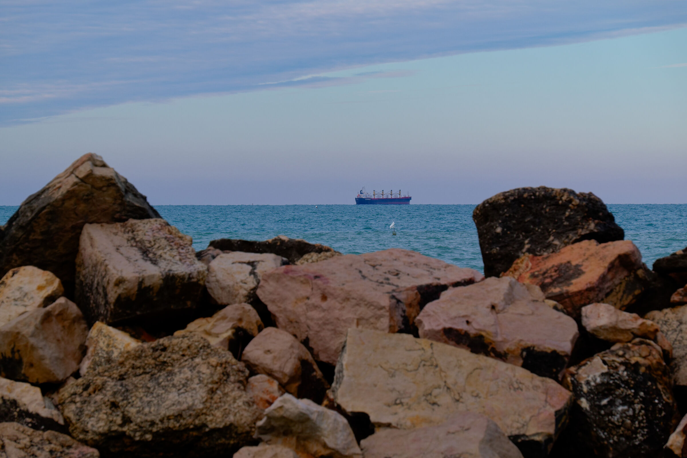 Departing merchant ship