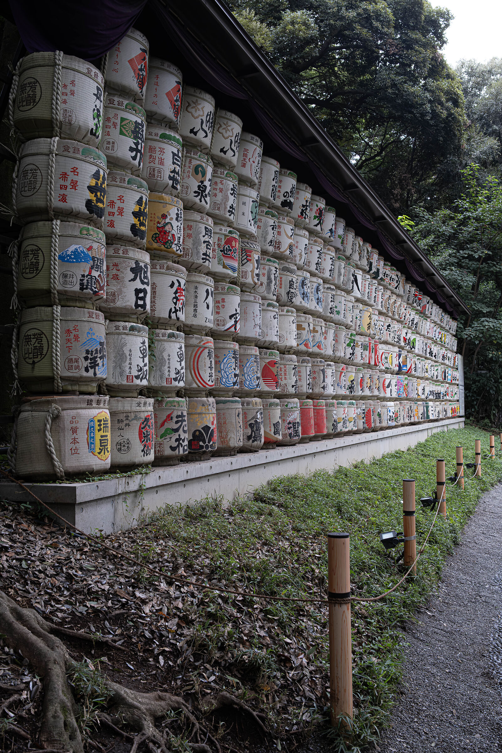 Wall of sake barrels Tokyo