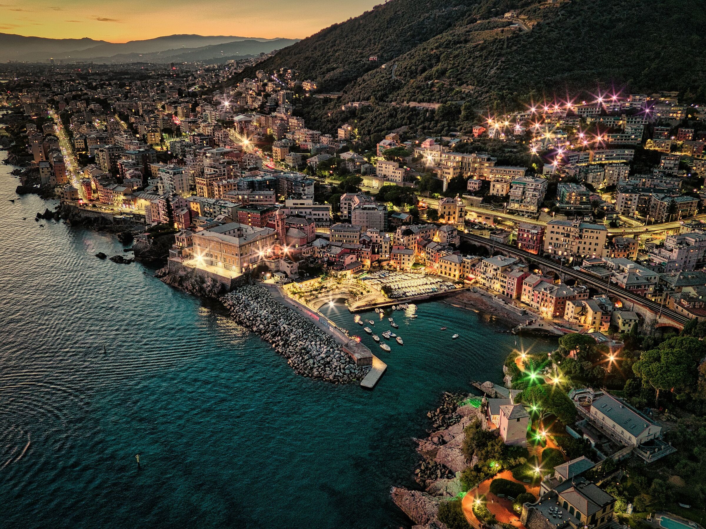 Flying over the small port of Genoa Nervi