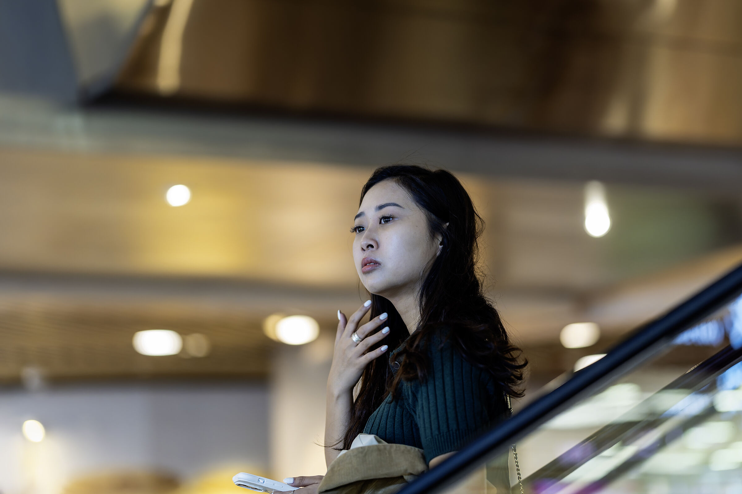 Lady on escalator