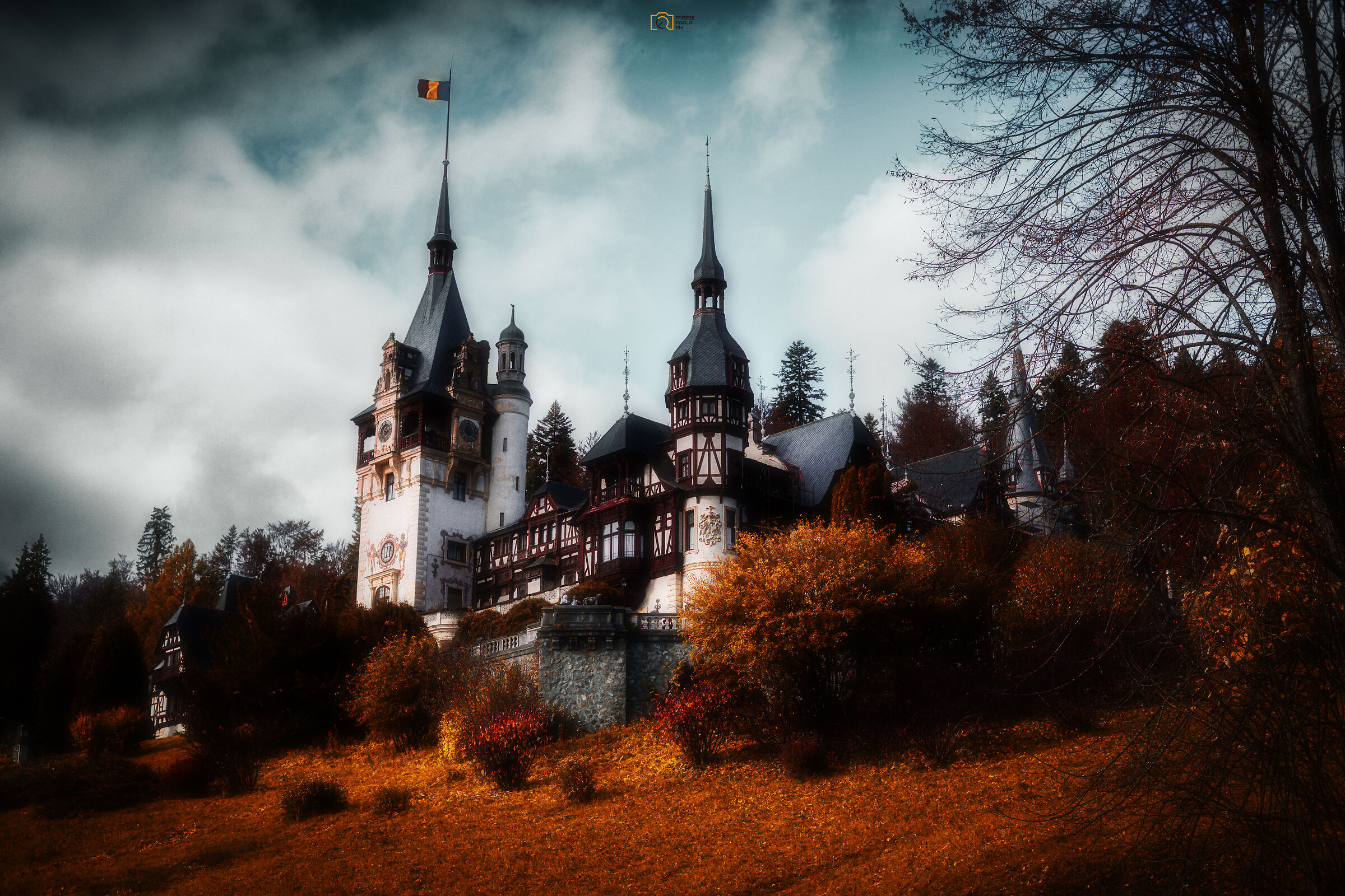 The castle among the autumn confetti