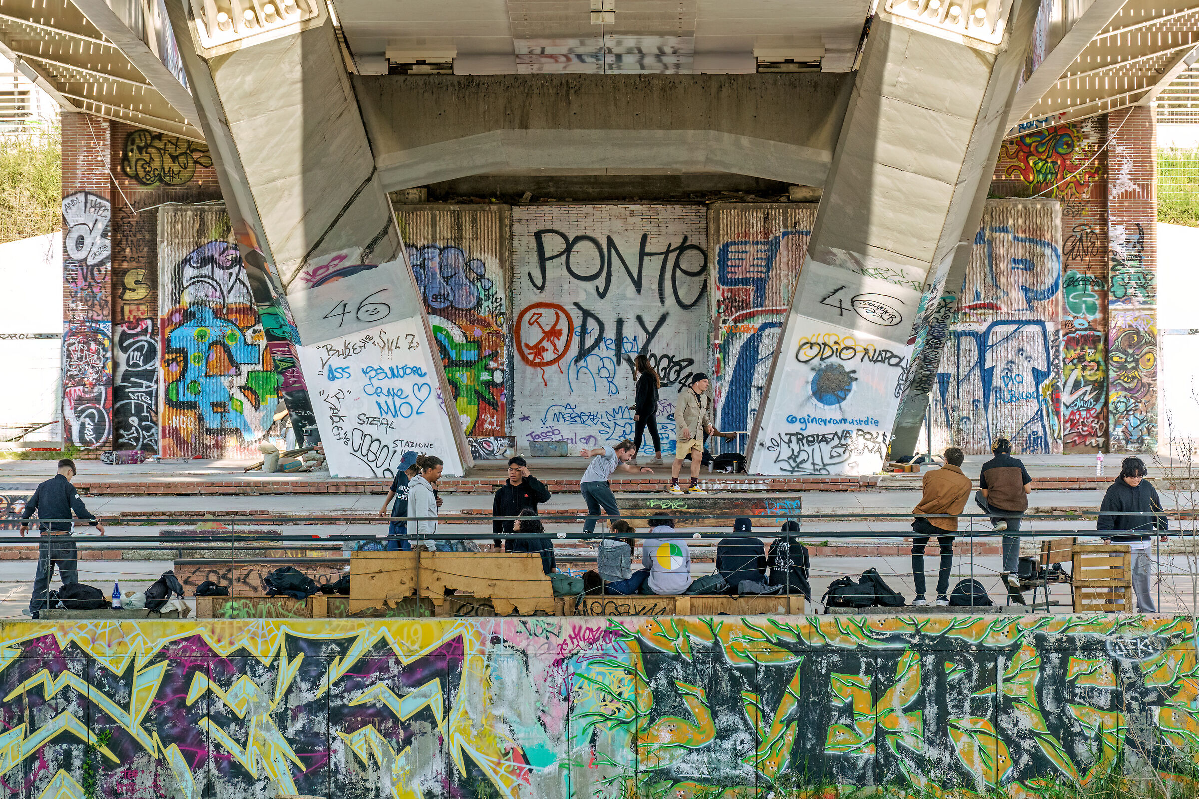 Skaters under the Ponte della Musica, Rome