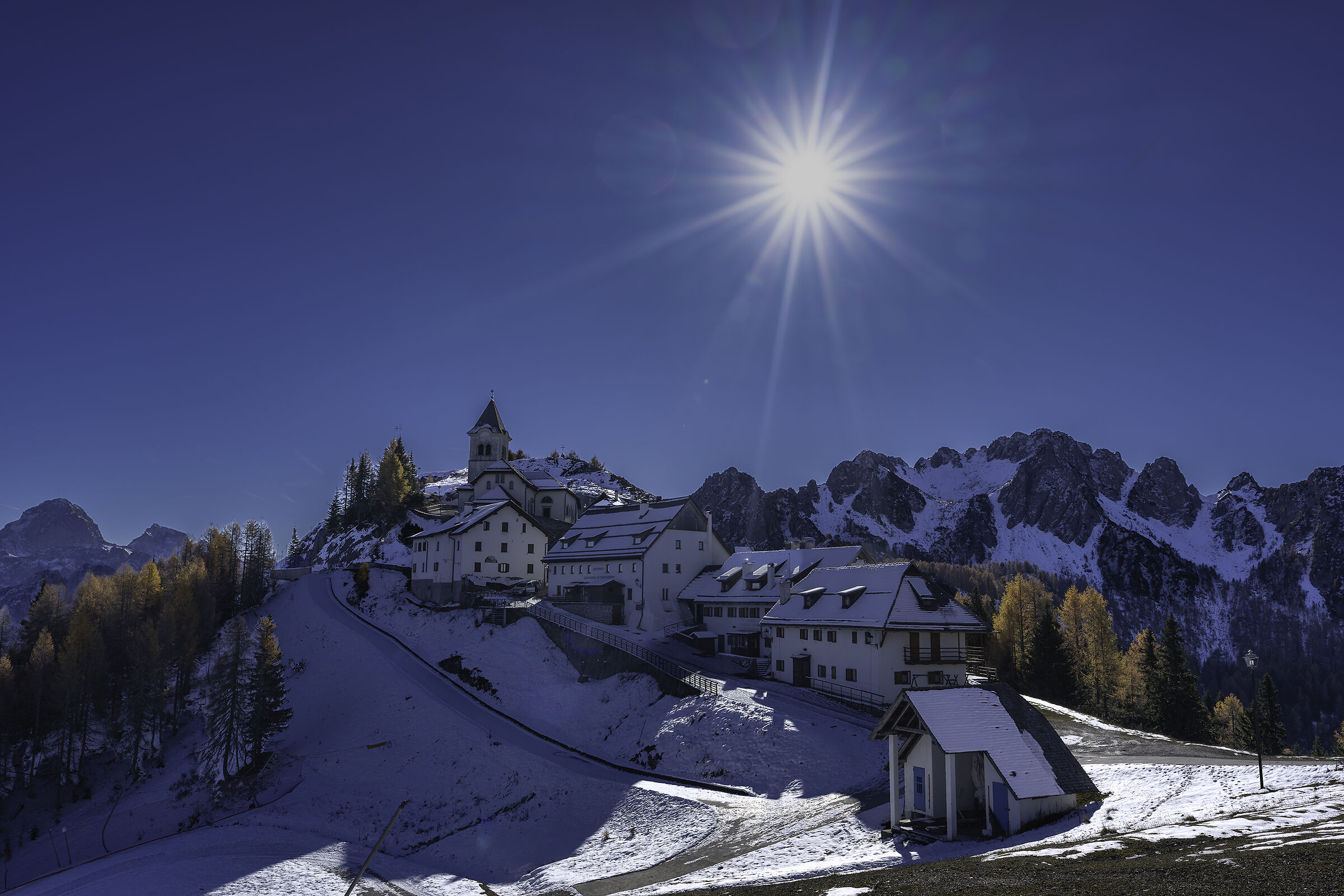 The sun shines on Lussari, Julian Alps