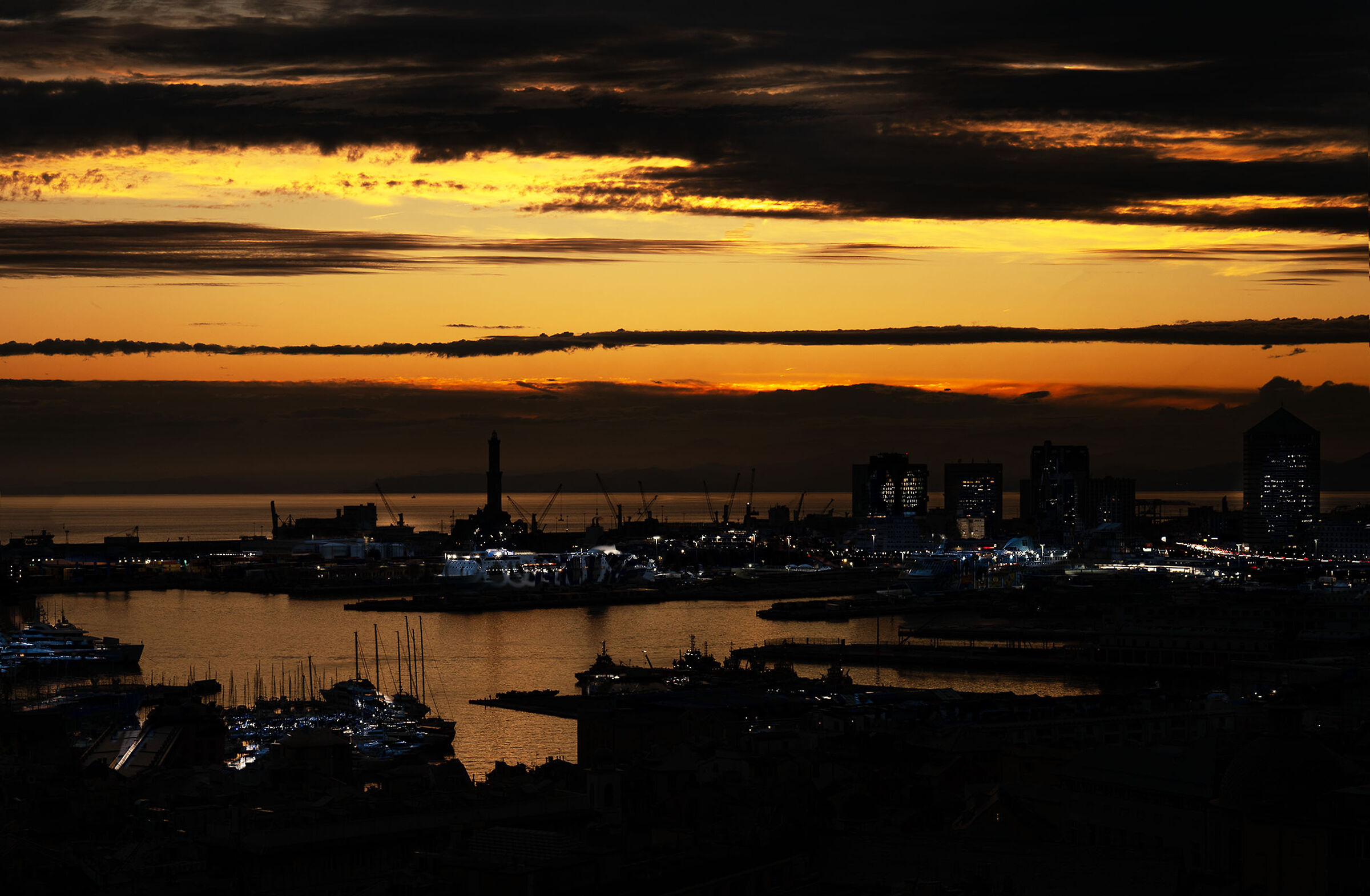 Genoa - Sunset over the port