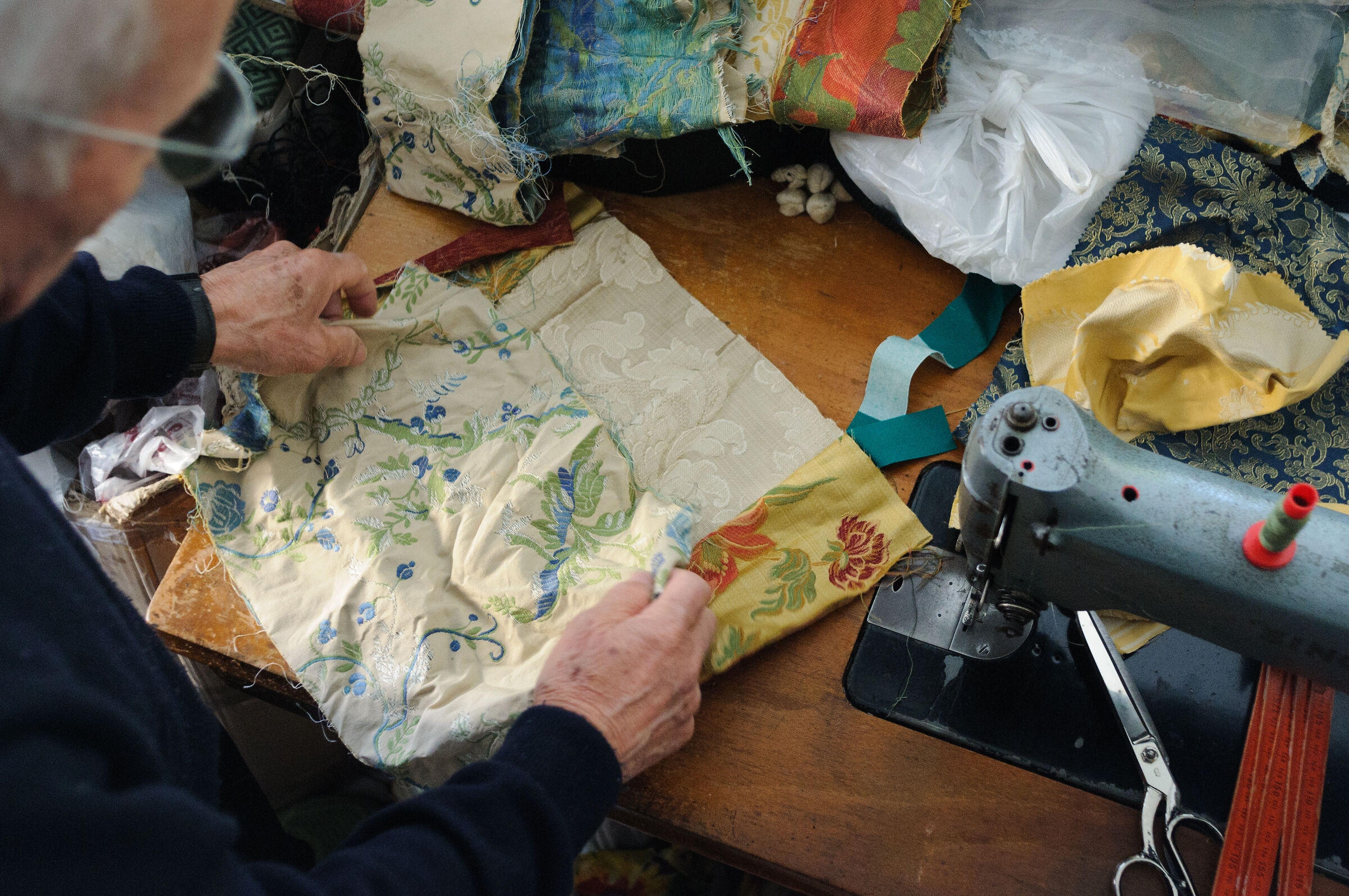 Upholsterer in his workshop