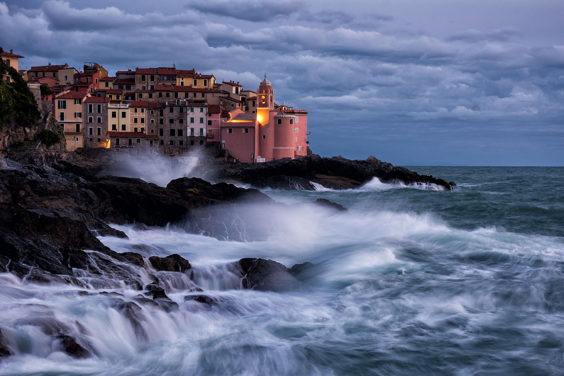 The storm in Tellaro at the blue hour