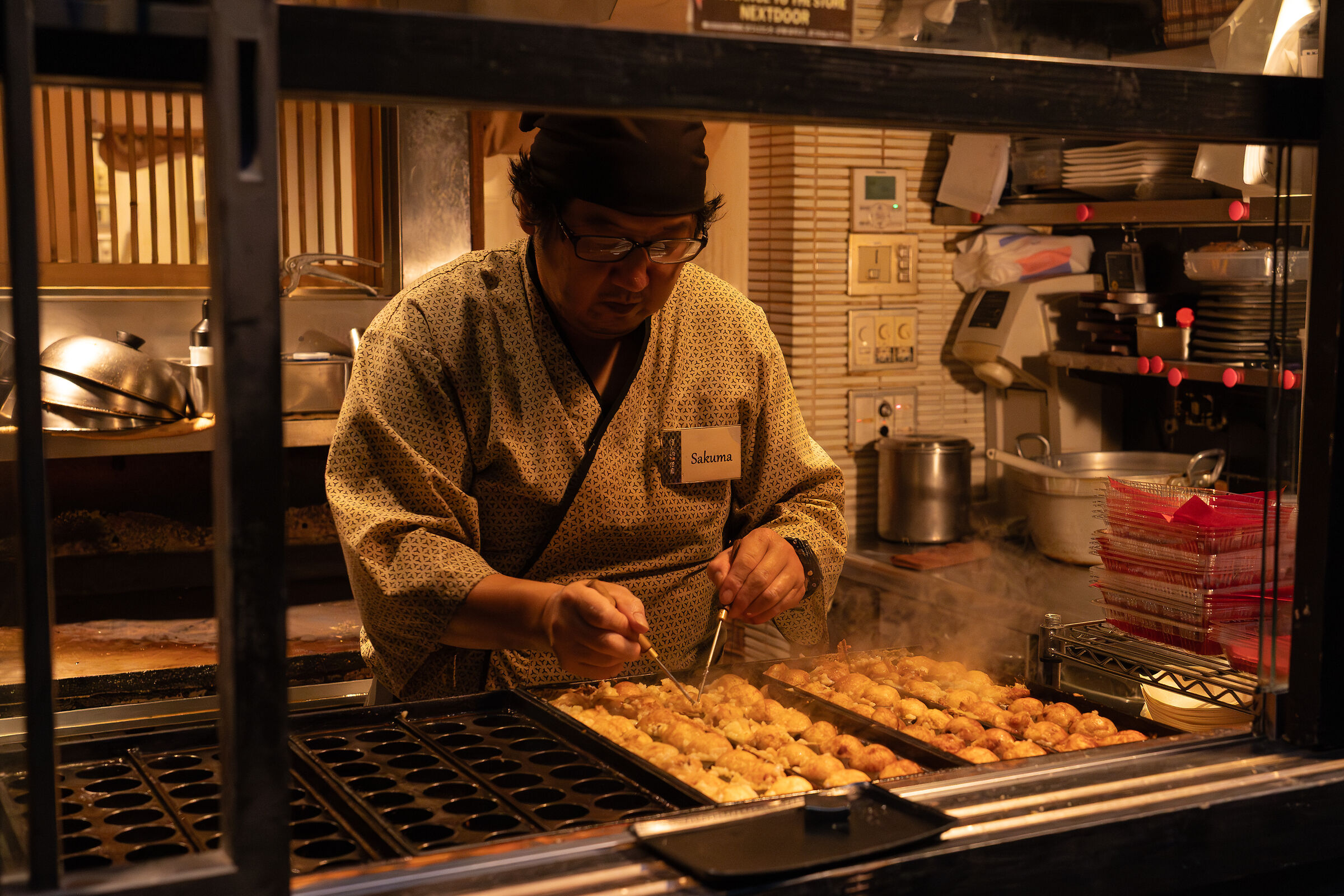 Preparazione delle Takoyaki, Kyoto.