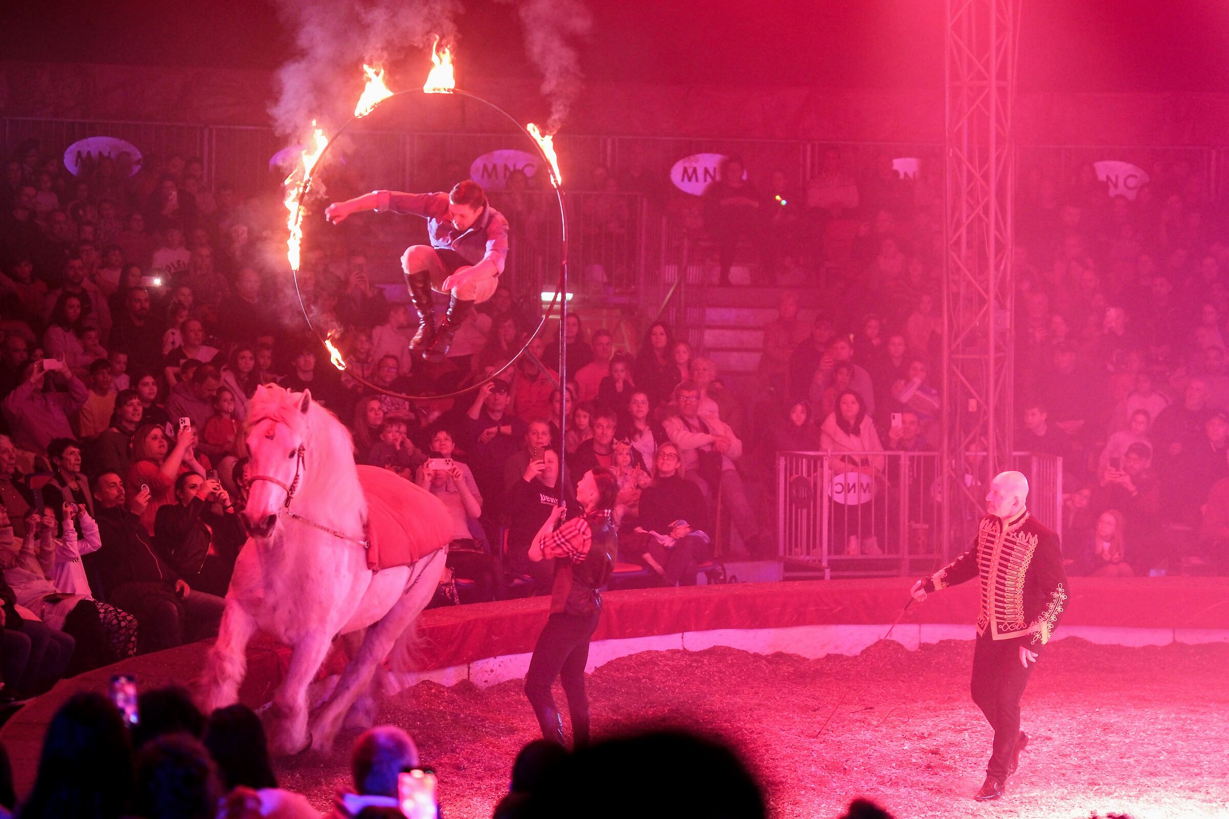 Fire jumping from a horse