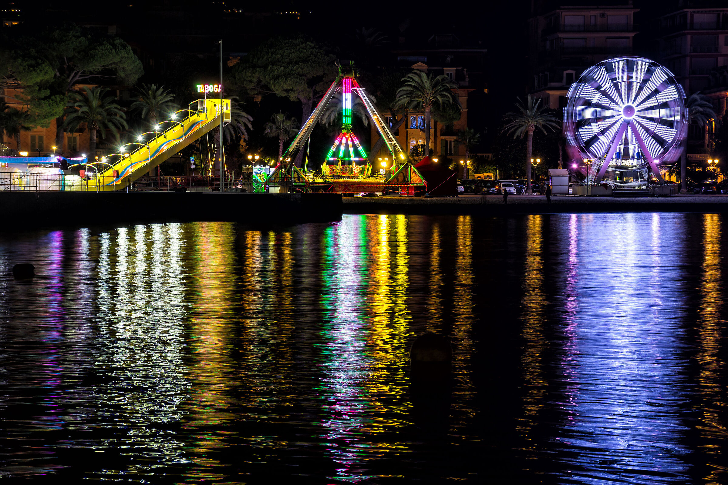 Reflections of amusement park