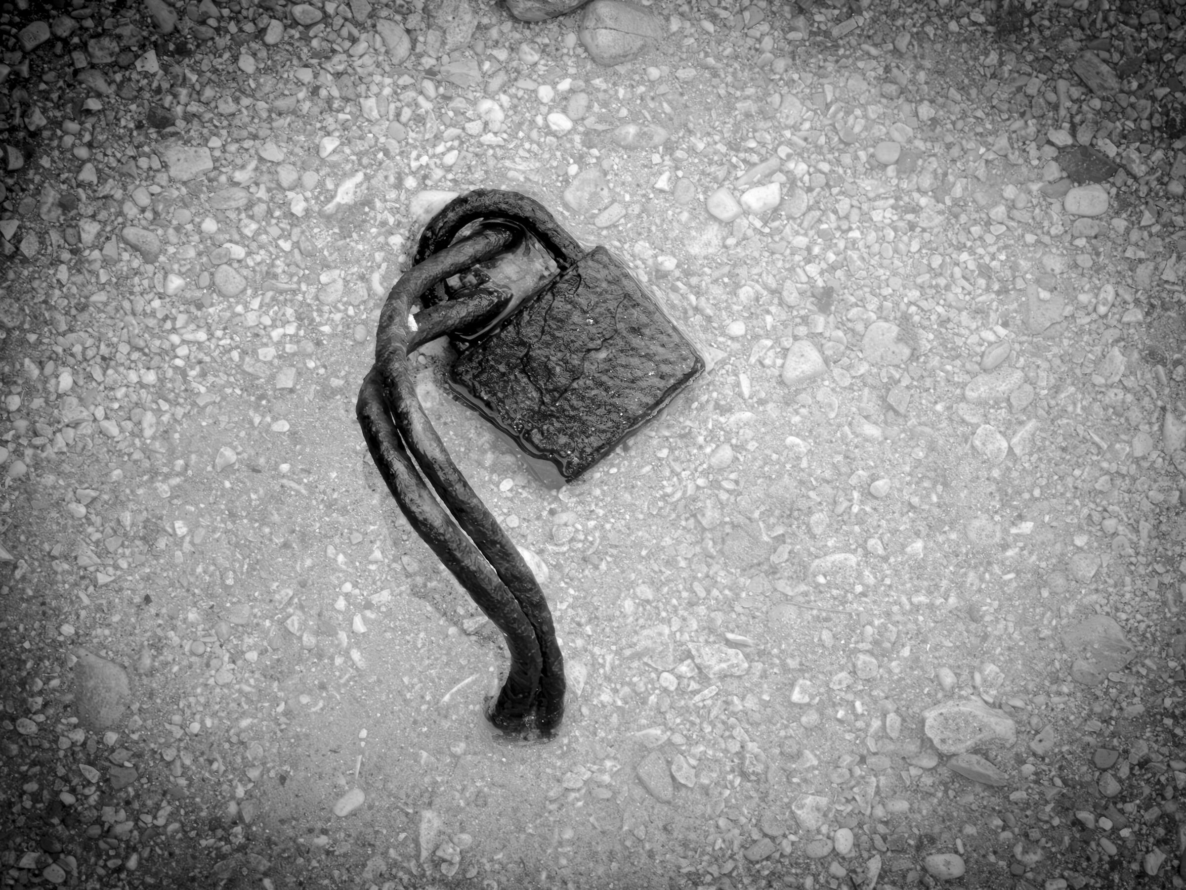 Padlock on artificial rock