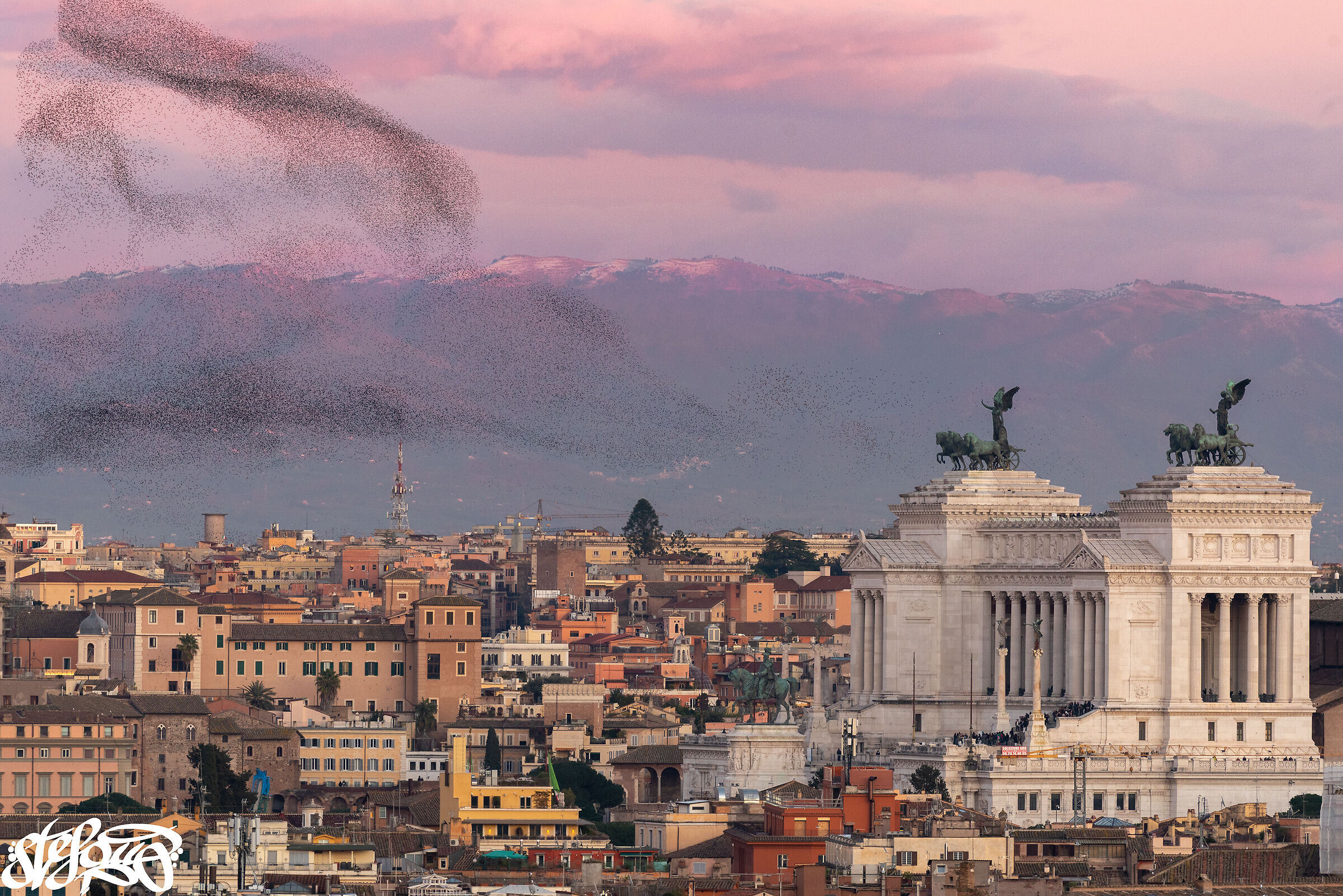 The Dance of the Starlings over Rome