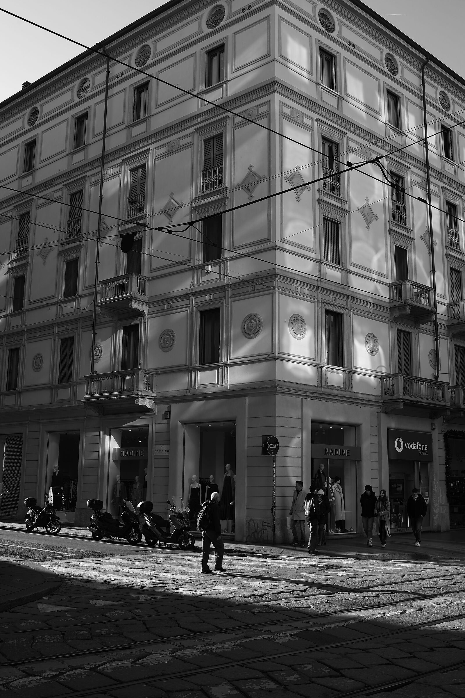 Via Torino in Milan - b&w