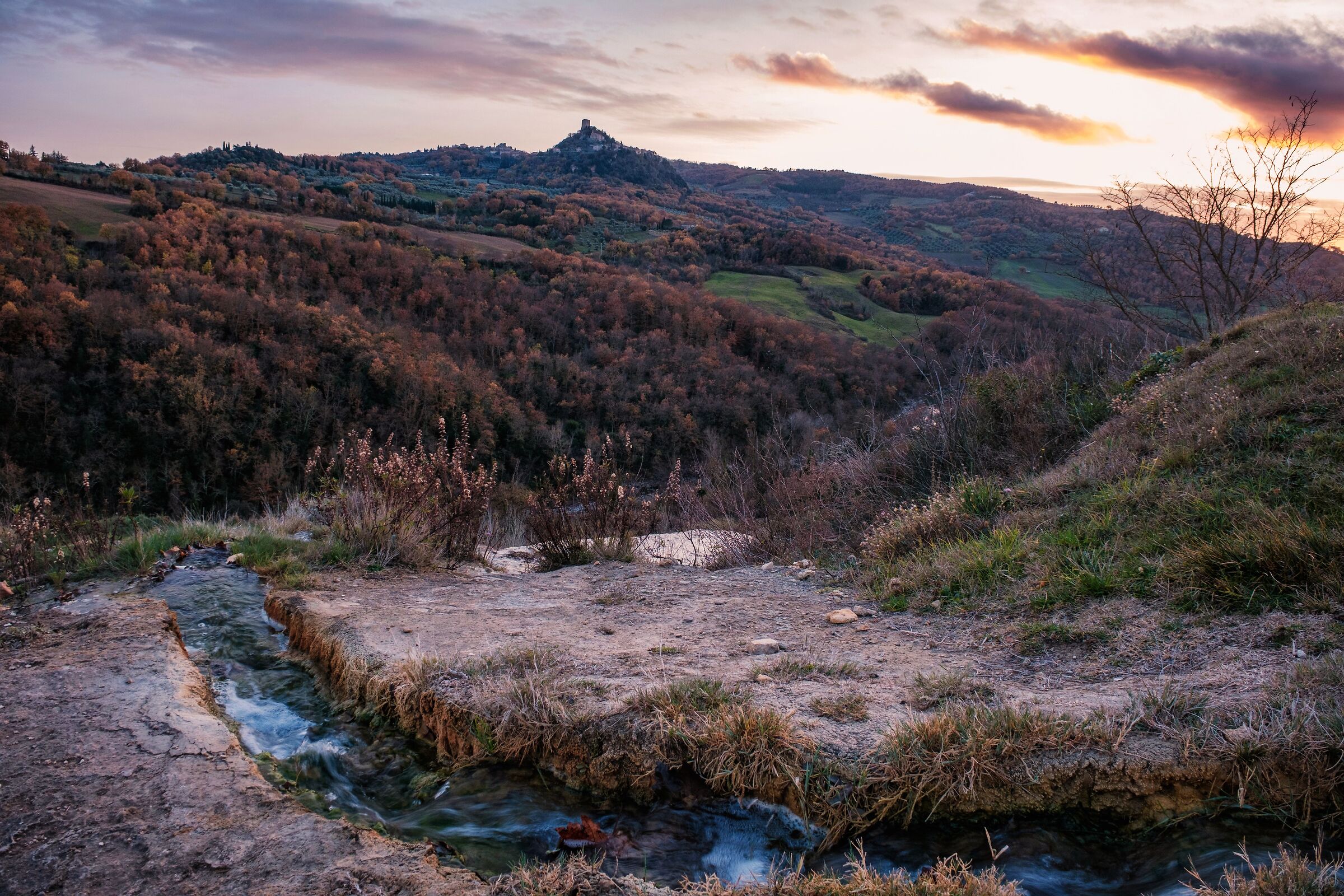 Bagno Vignoni at sunset