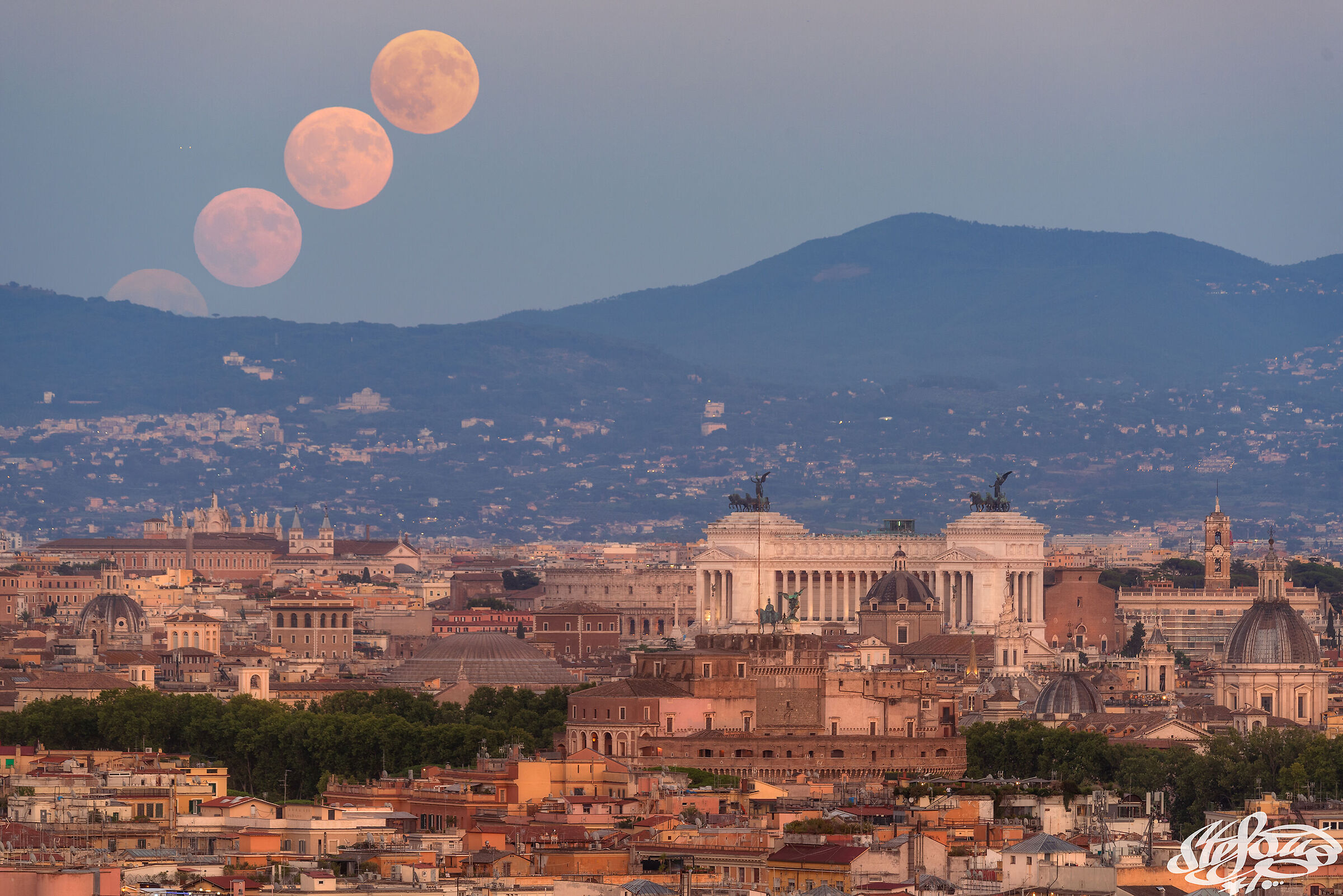 Lunar sunrise sequence over Rome