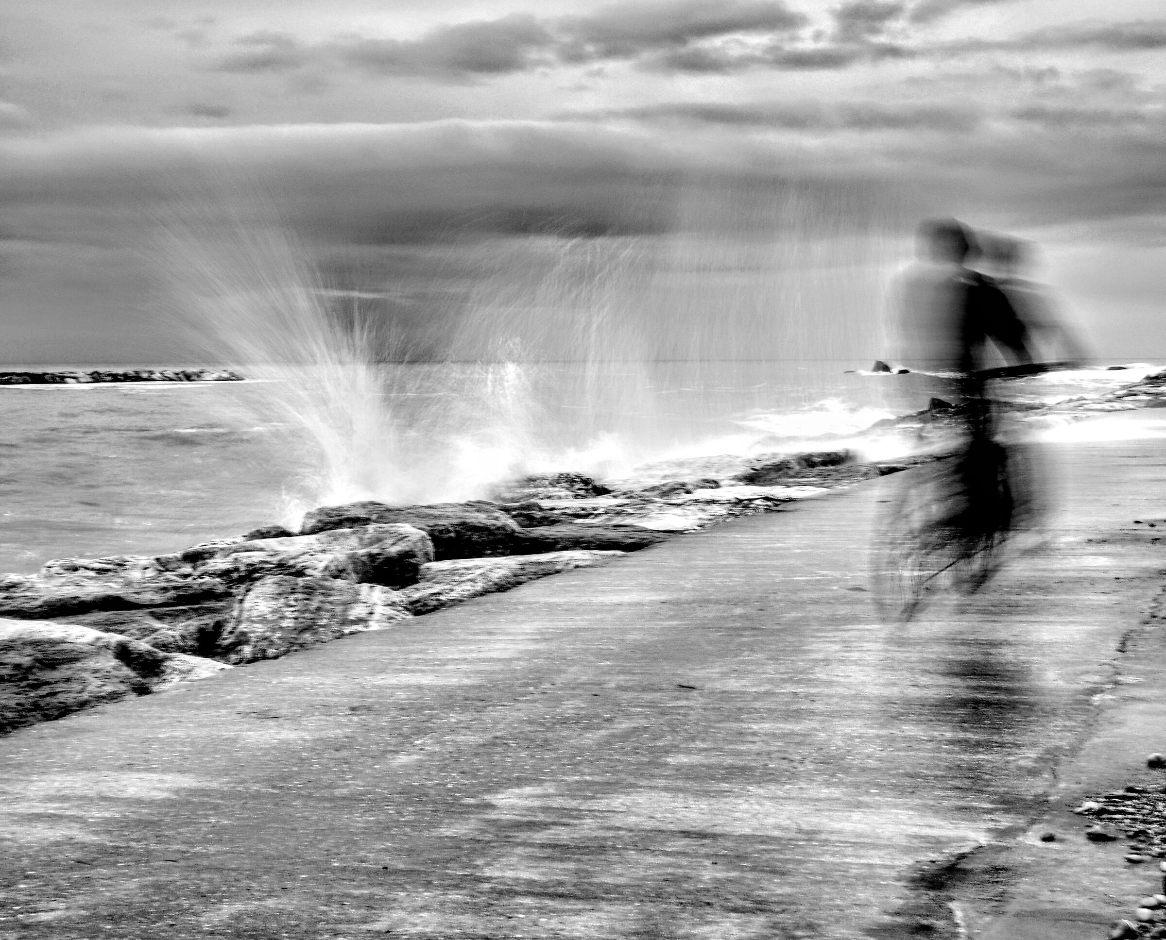 A wave on the cyclist