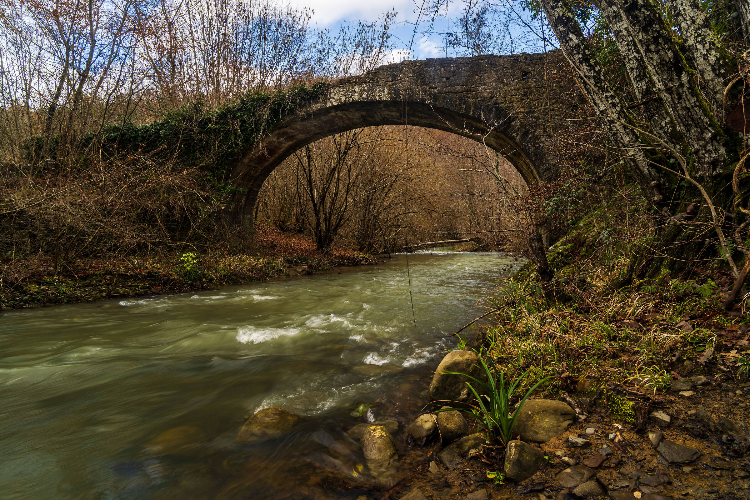 Bridge over ancient Roman paving stones