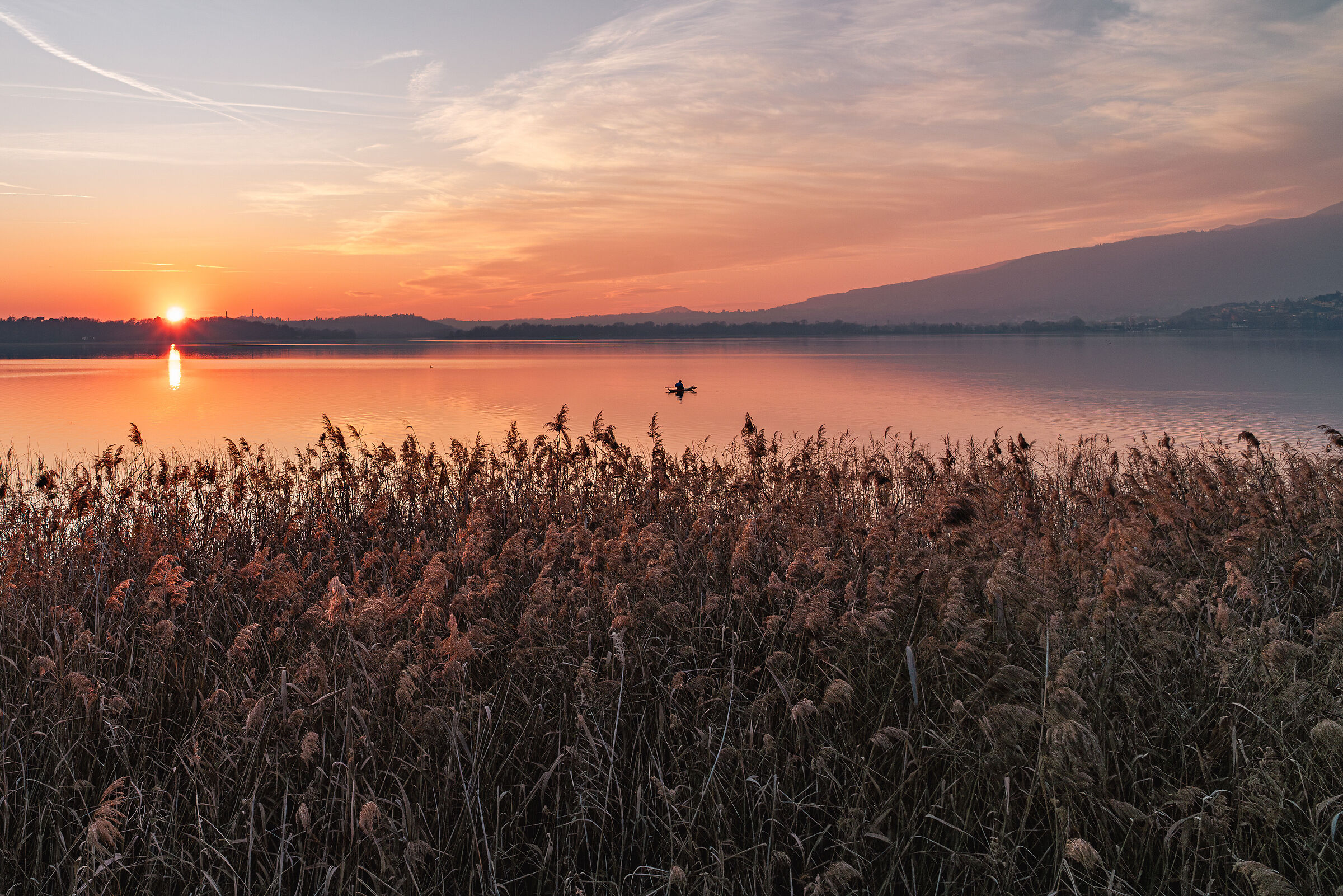 Lake Bosisio Parini at sunset