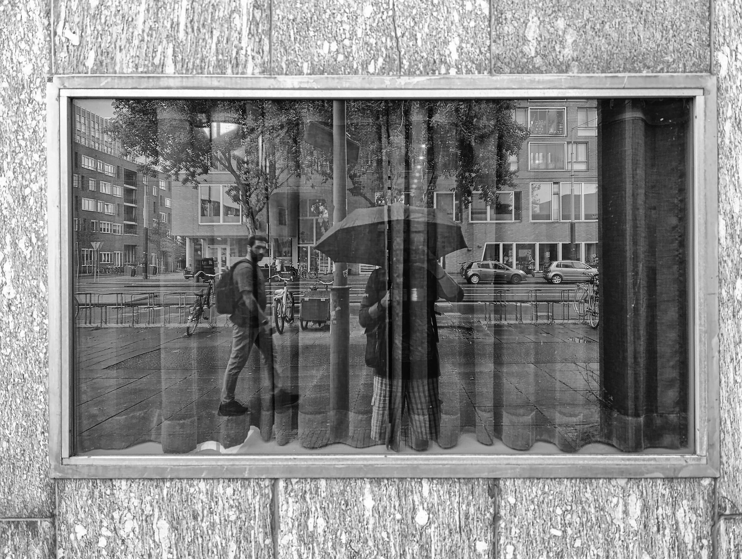 In the rain, without making noise.